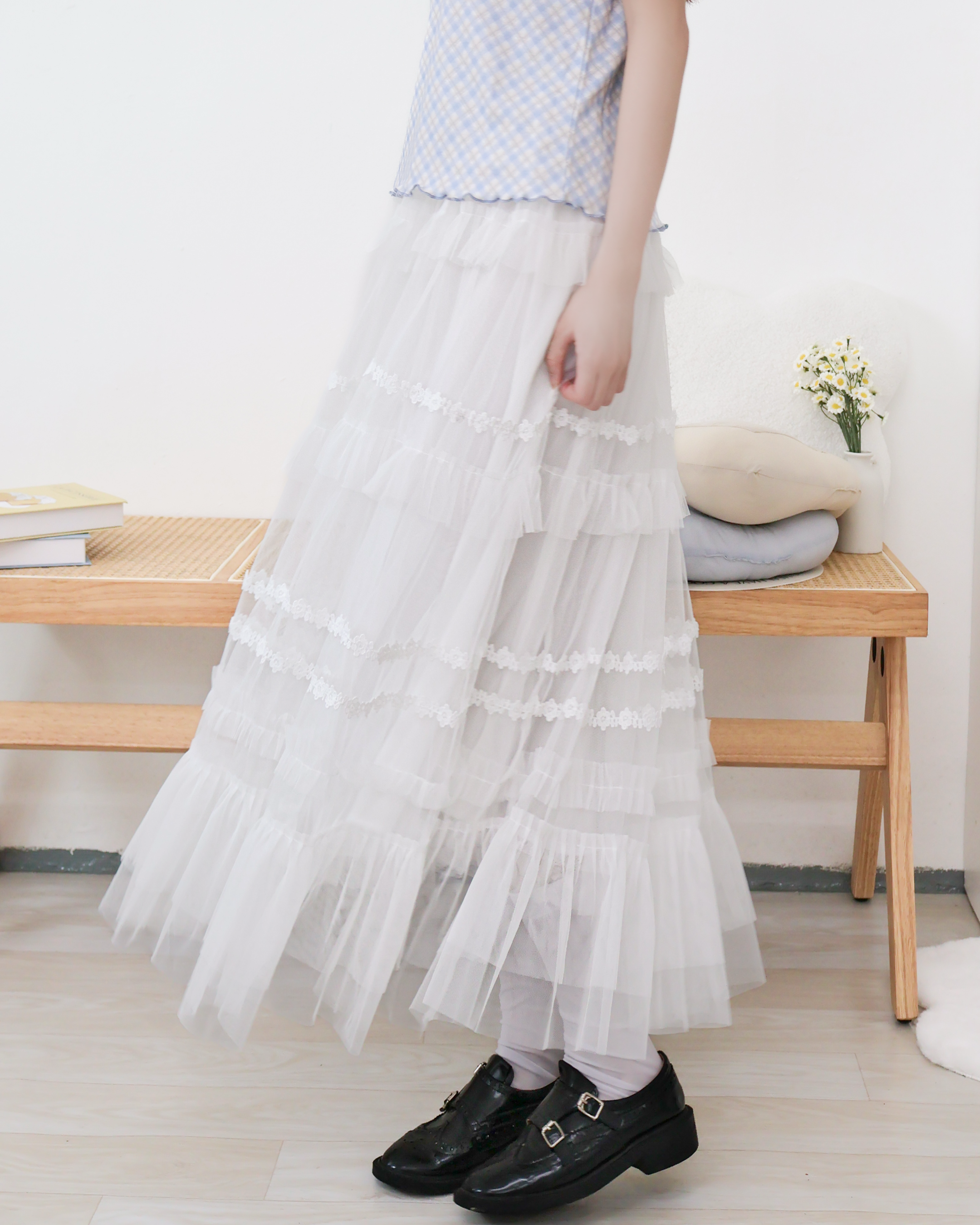 花邊Ruffle大裙擺紗裙 · 3色入
