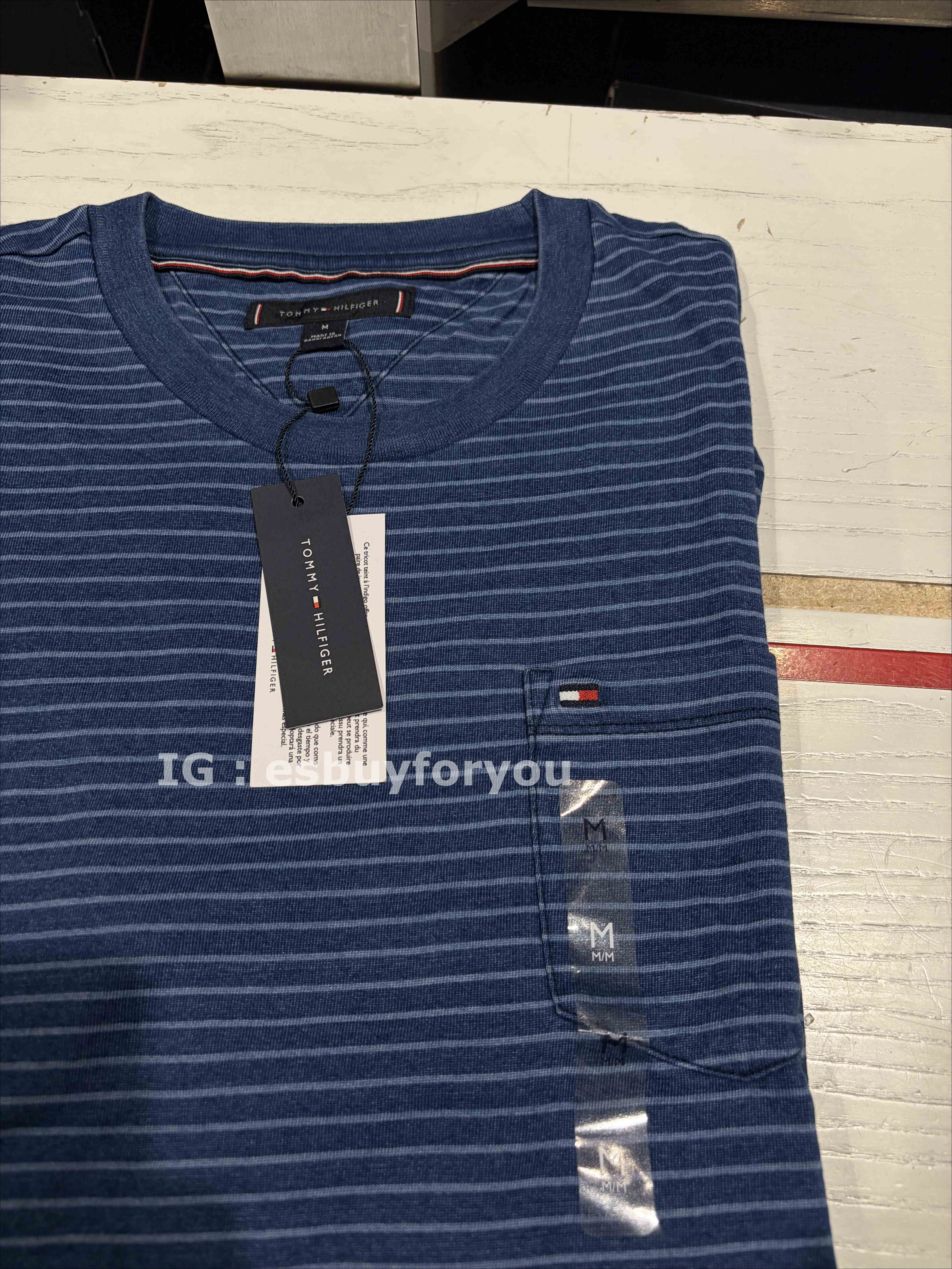 TOMMY 男大人 經典款 小口袋 橫條紋 短TEE