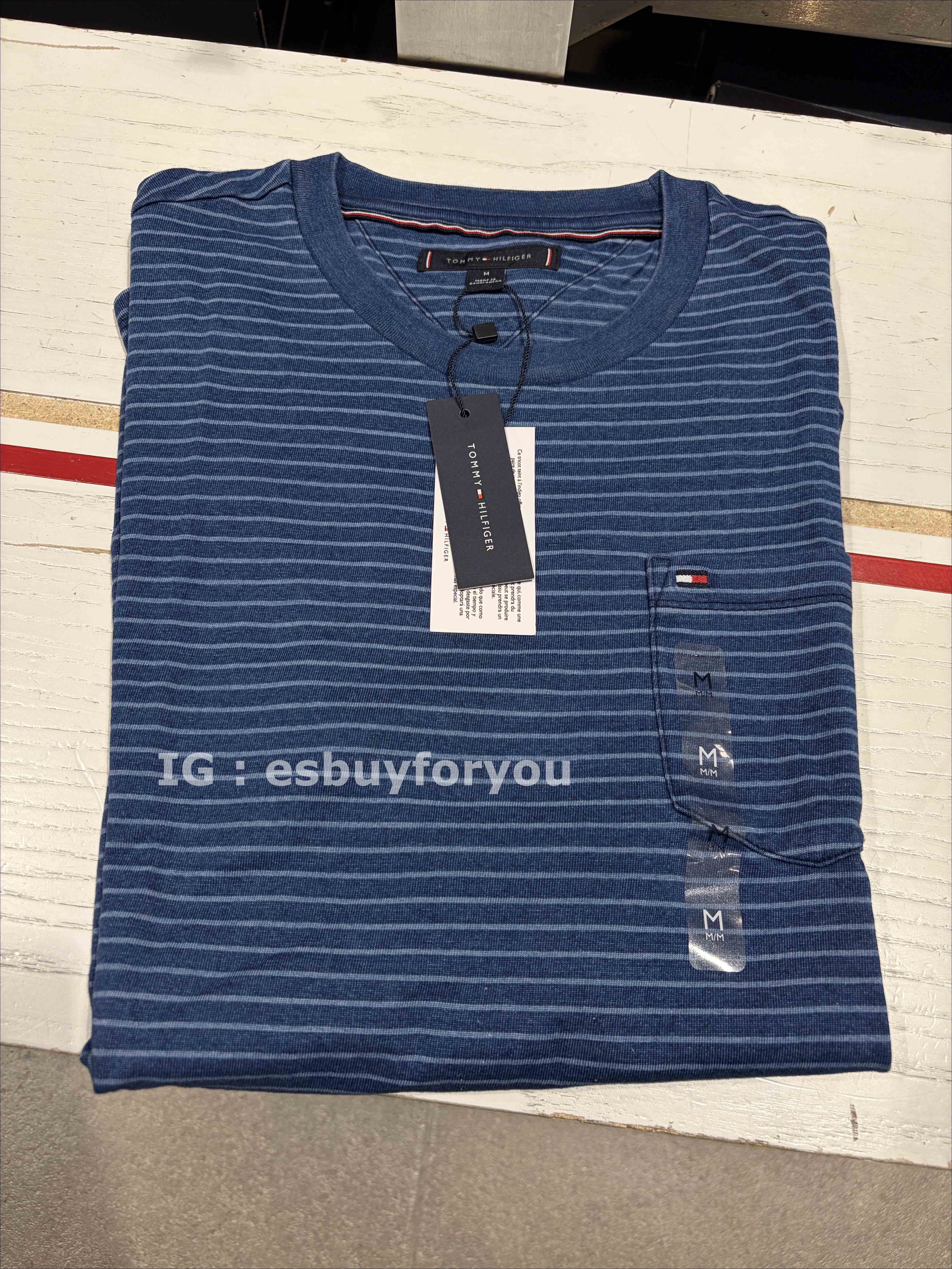 TOMMY 男大人 經典款 小口袋 橫條紋 短TEE