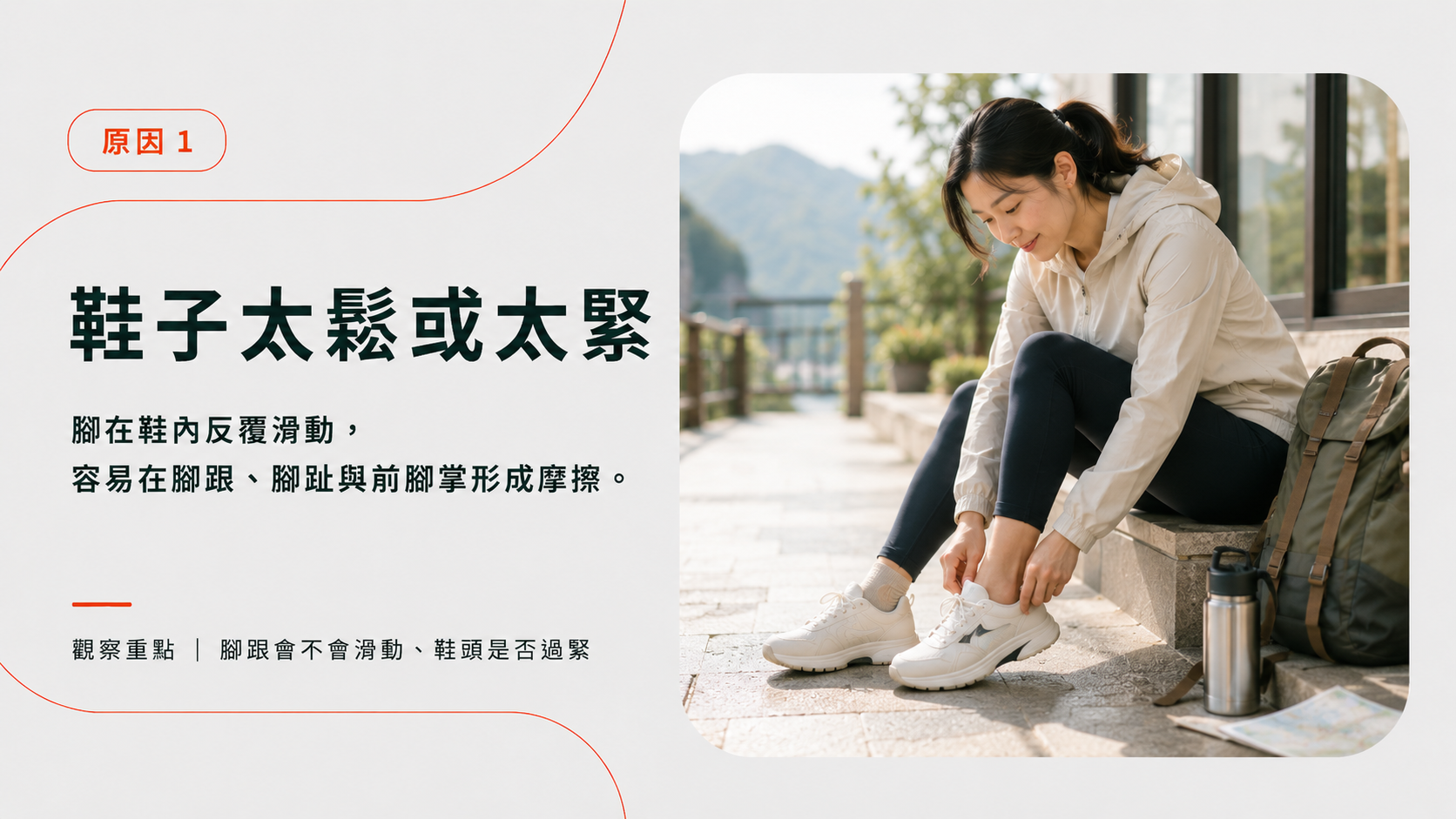 鞋子太鬆或太緊可能讓腳在鞋內反覆滑動