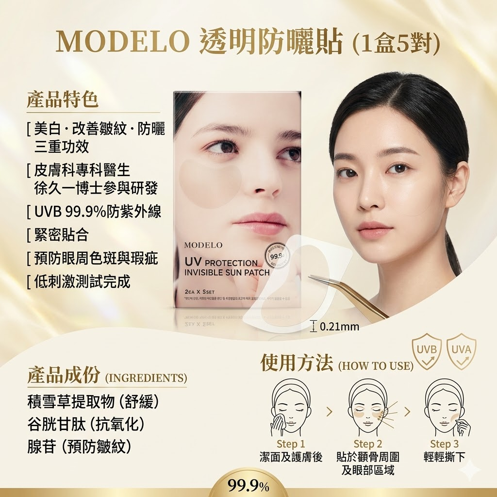 預訂6月下旬到【MODELO 透明防曬貼 (一盒5對)】