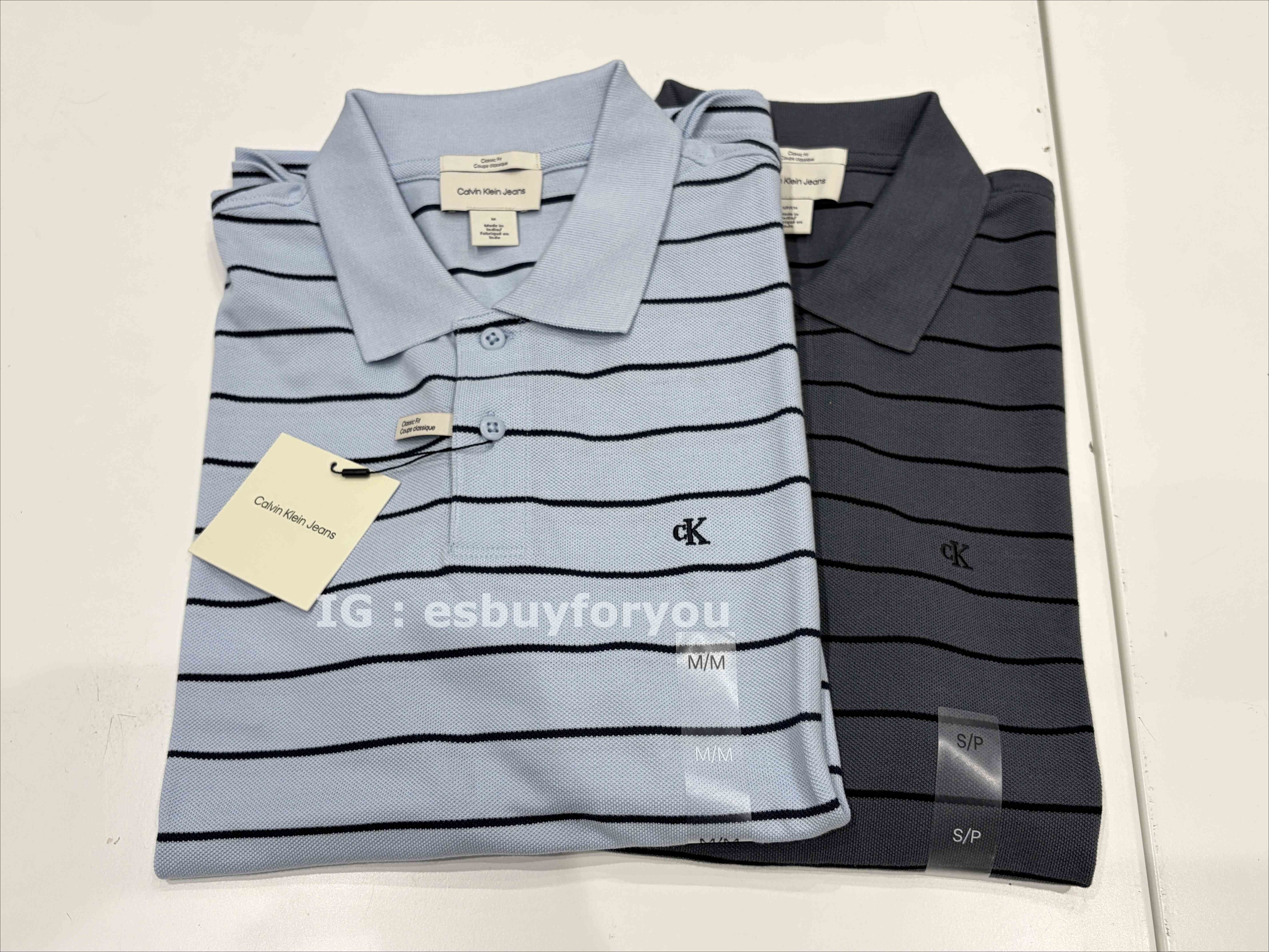 CK 男大人 刺繡小字 橫條紋 網眼材質 Polo衫 (2色)