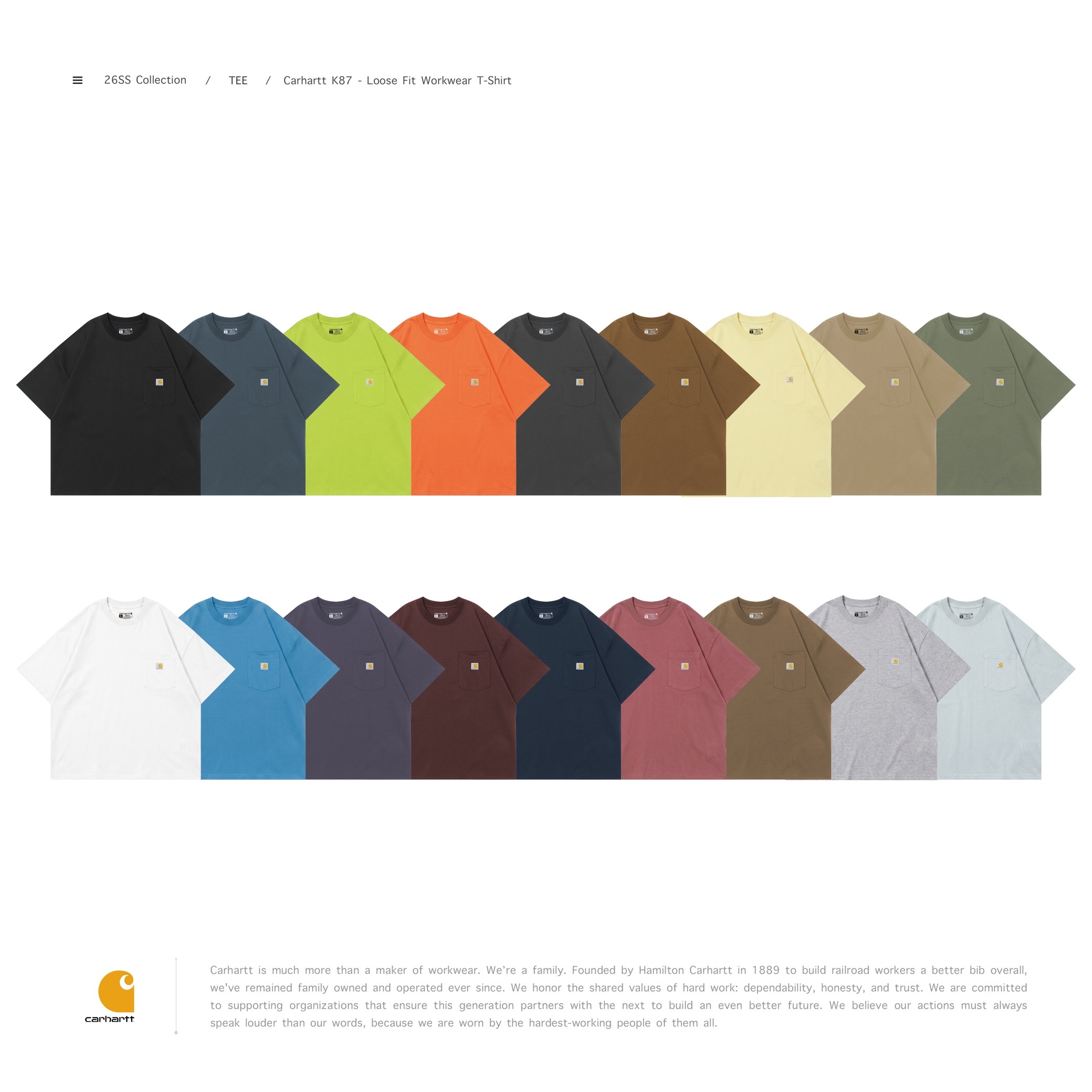 [ 予約限定 ]  CARHARTT® - 6.75oz Workwear T-Shirt . K87