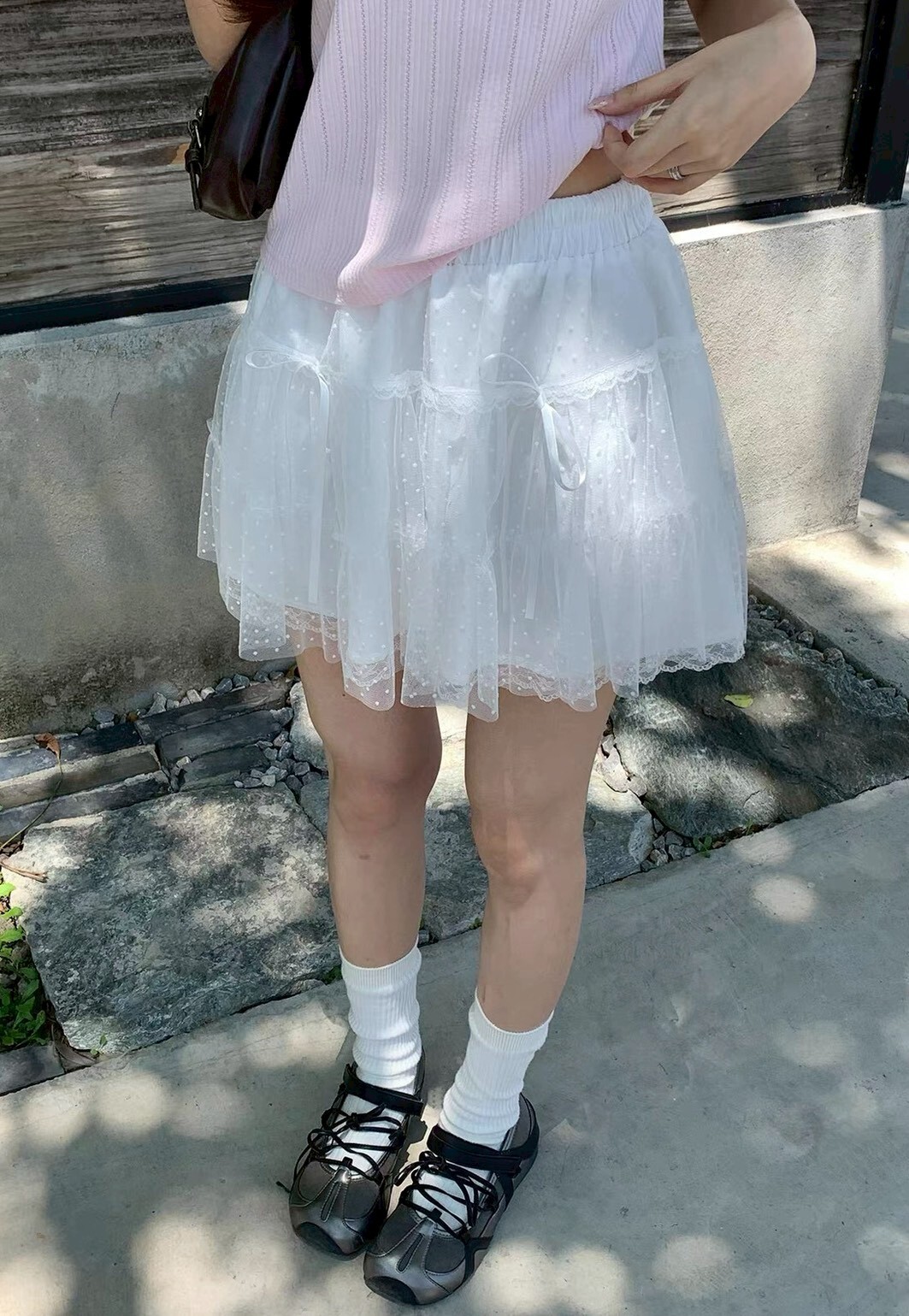 雙層波點網紗蛋糕褲裙