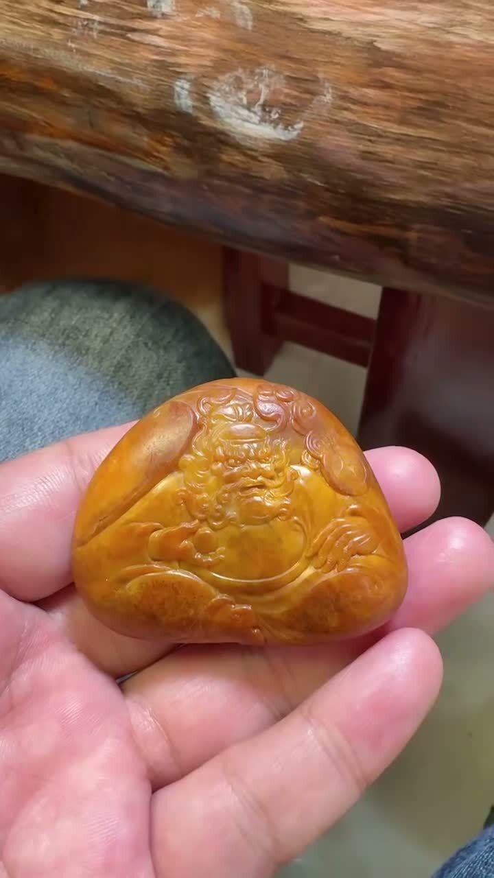 和田玉黃沁獨籽鐘馗,天然和田玉軟玉