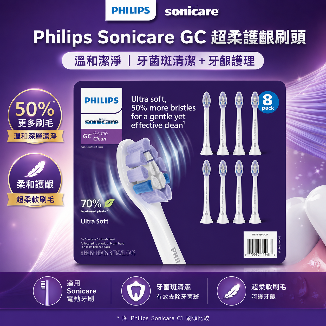 【預購】H061015 Philips Sonicare GC 超柔護齦電動牙刷刷頭 (8個裝)
