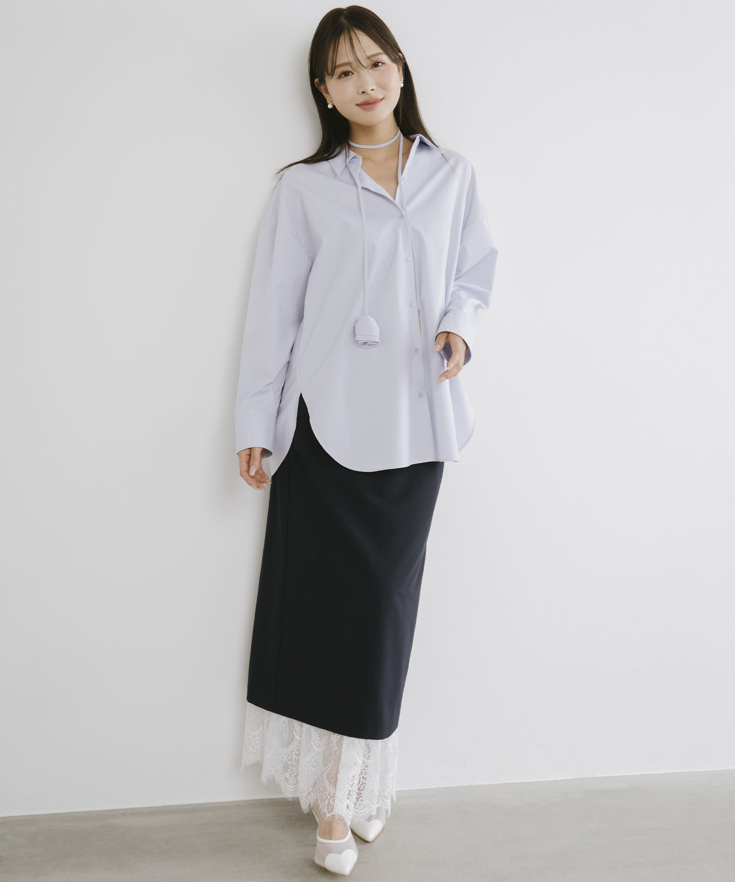 [預購] Aimeine 混紡 × 緞面蕾絲層次裙