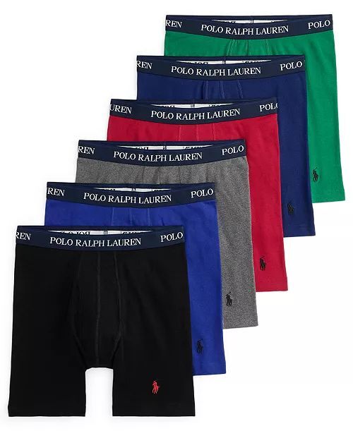 [USW] POLO RALPH LAUREN MULTI MEN'S CLASSIC FIT KNIT BOXER BRIEFS, 6-PACK, UZZ361 (UZZ361)
