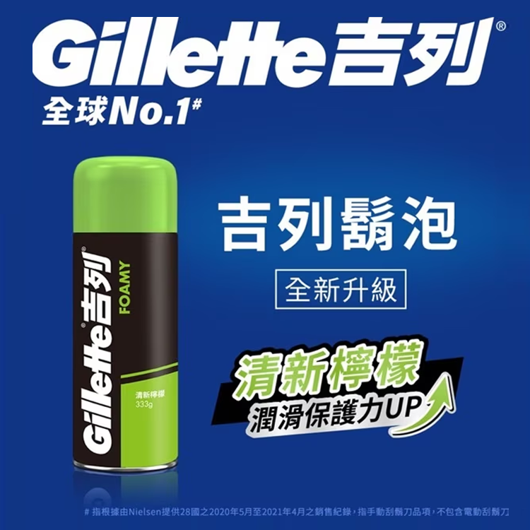 【Gillette 吉列】經典柔順刮鬍泡/剃鬚膏-清新檸檬333g/敏感肌333g/冰涼清爽245g