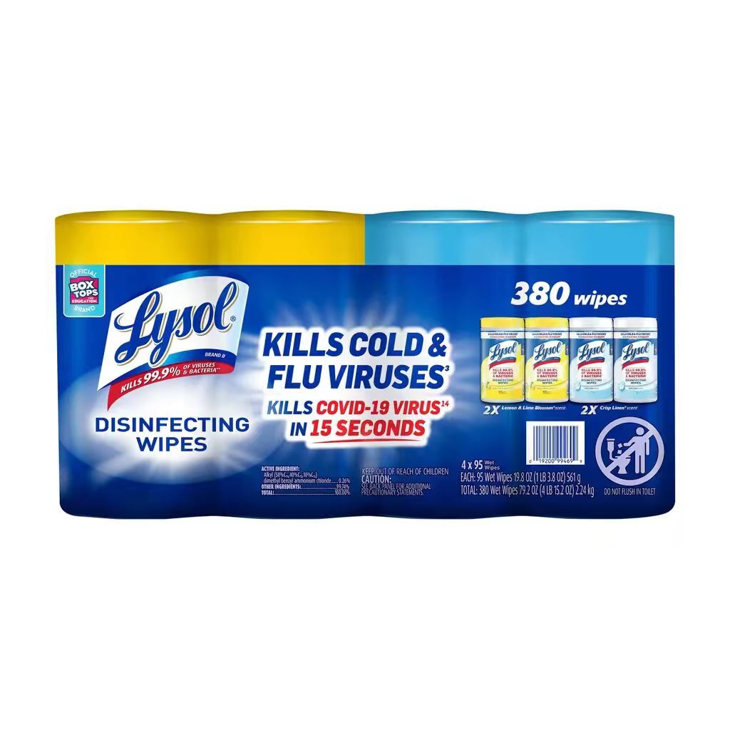【預購】Lysol H061036 消毒殺菌濕紙巾 (95片 × 4樽裝)