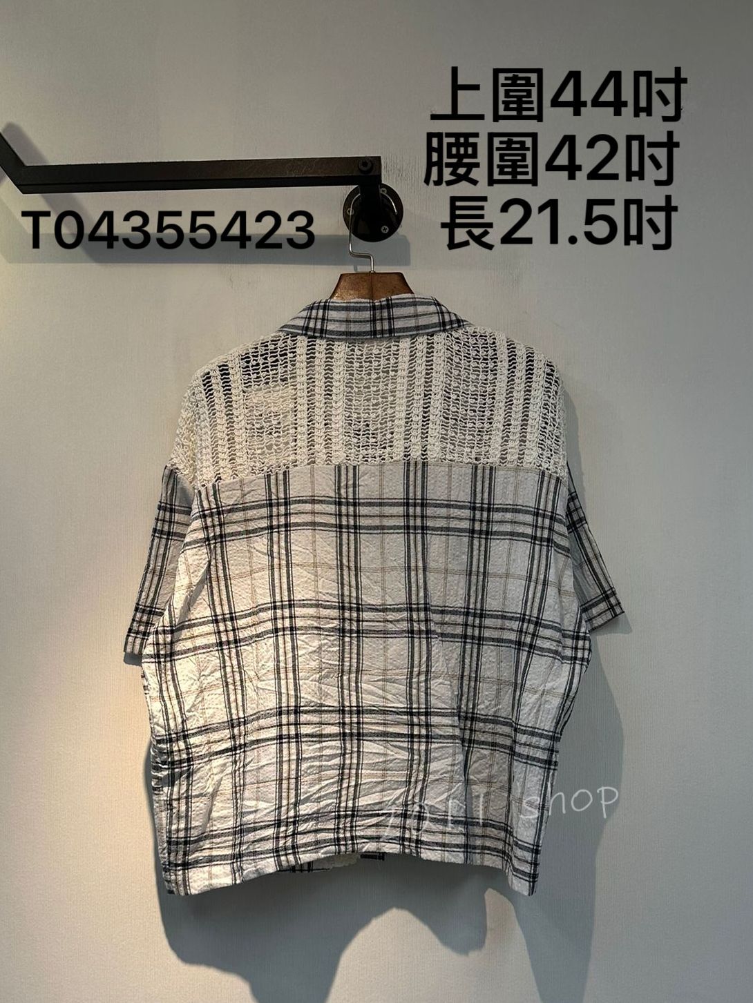 鏤空網拼布格仔恤衫  上圍44吋 腰圍42吋  長21.5吋  T04355423
