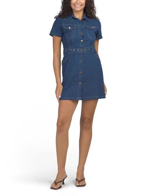 【預購】BEBE H061055 鉚釘飾邊牛仔連身短裙