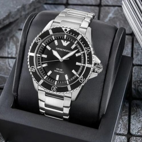 【Armani 亞曼尼】AR11787 極簡紳士 100米防水  日期 超強夜光 不銹鋼 光動能 手錶