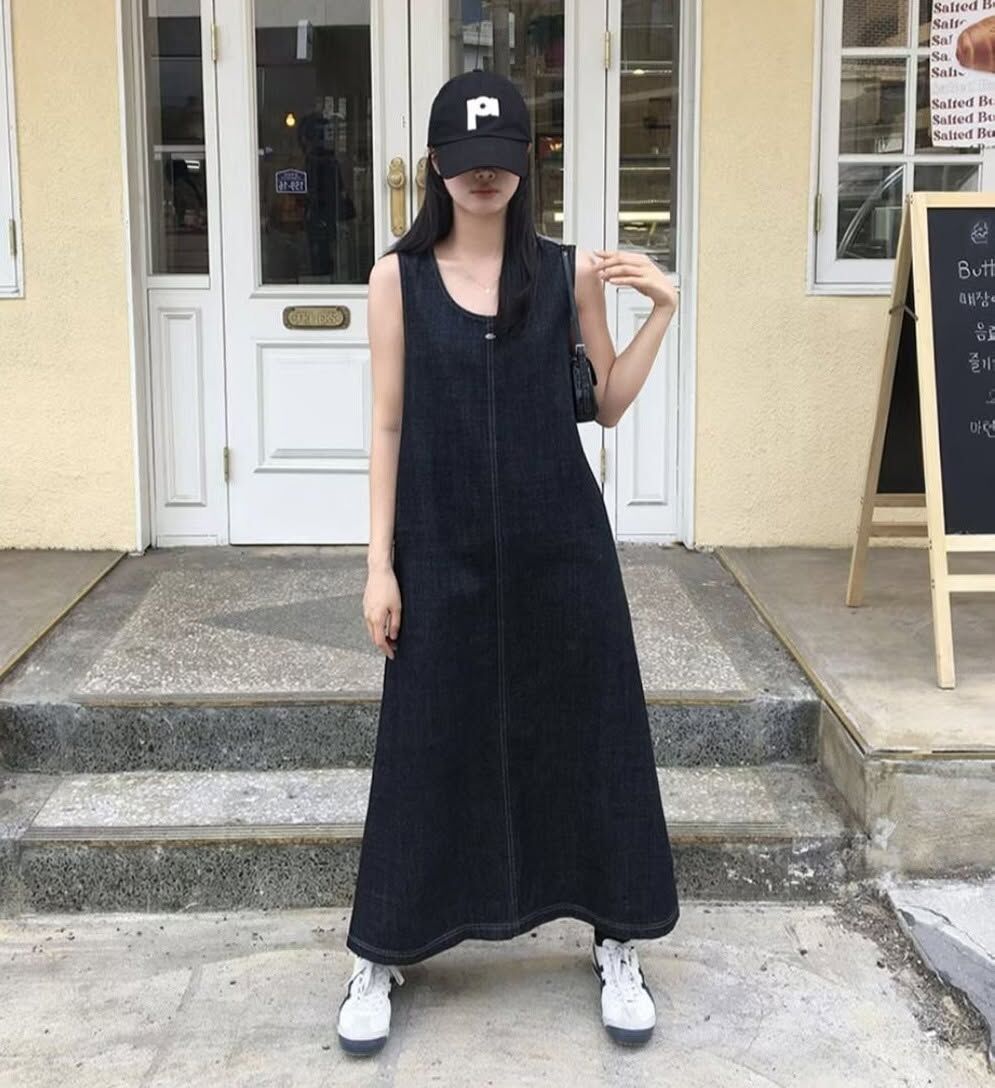 海軍藍丹寧背心長洋裝