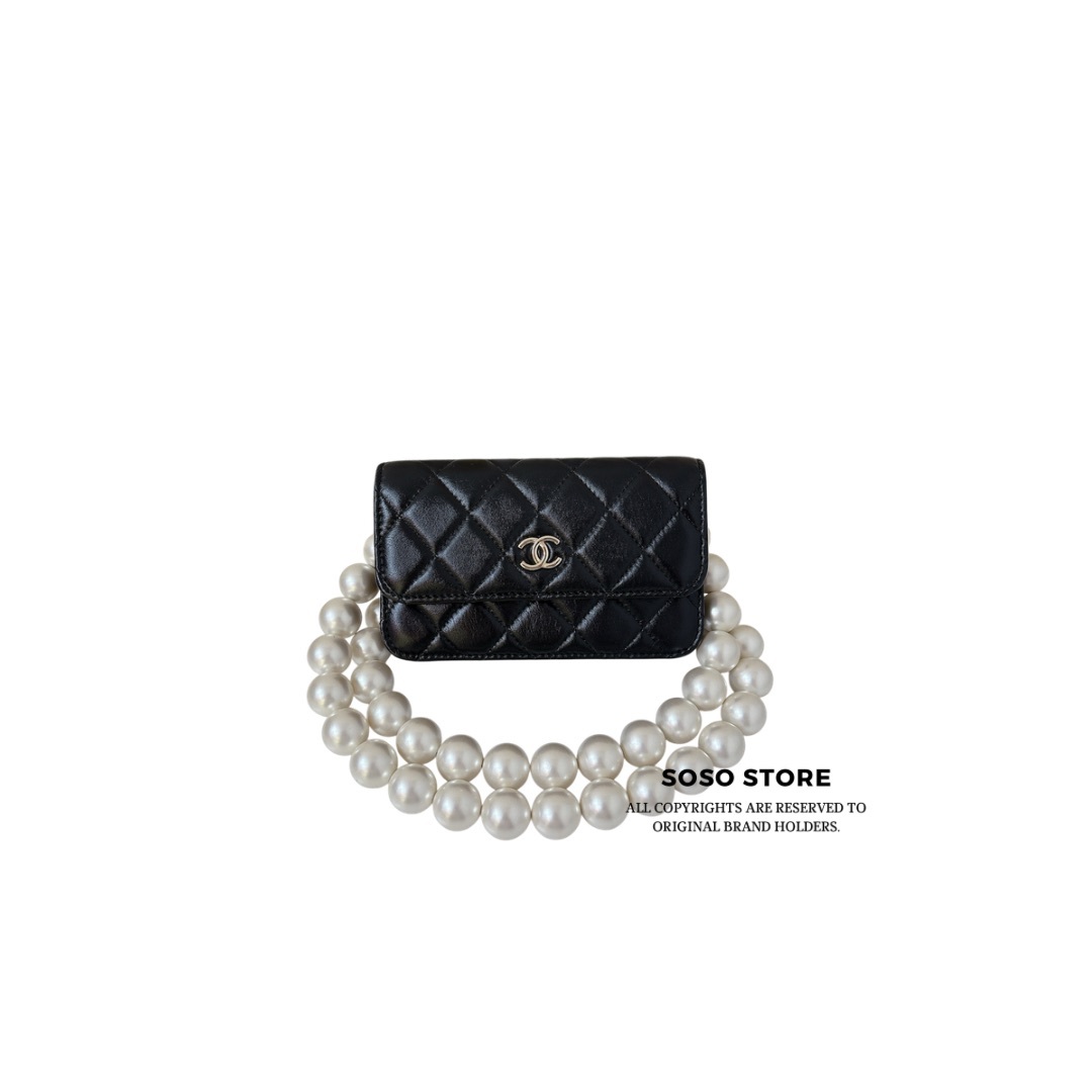 Chanel Flap Card Holder With Chain - Black / GHW