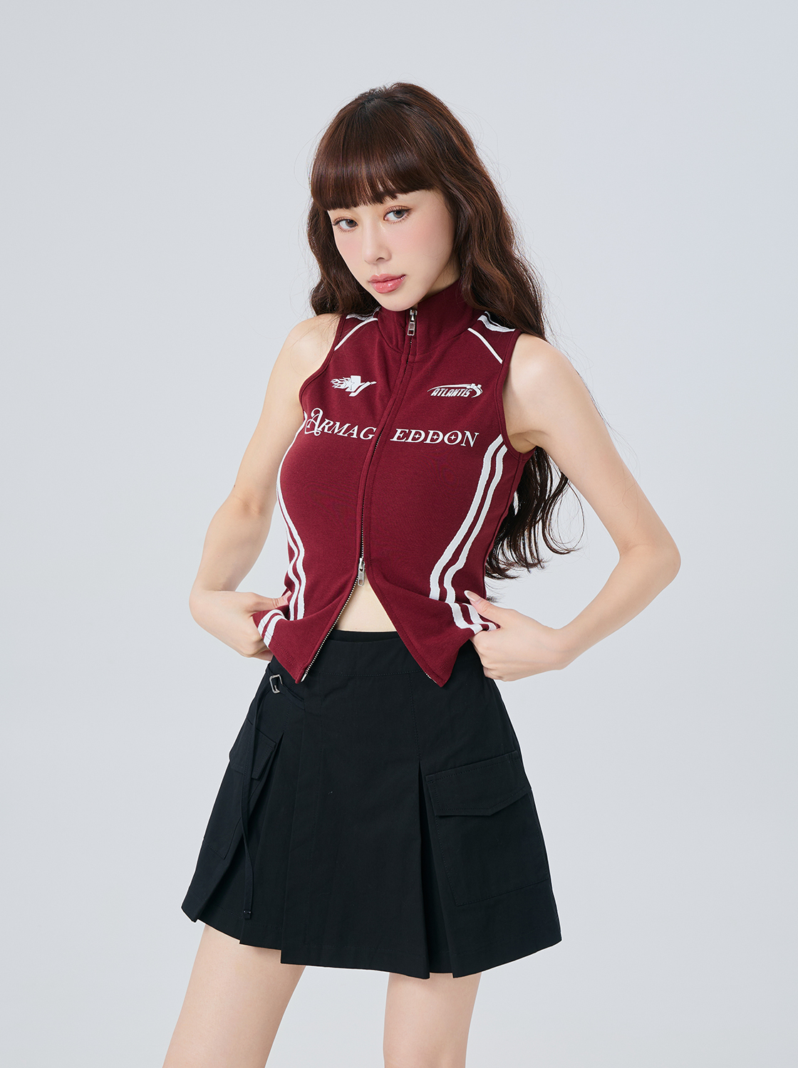 線條修身立領背心