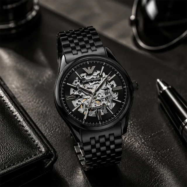 【Armani 亞曼尼】AR60093 黑色密令 超強夜光 機械 不鏽鋼 手錶