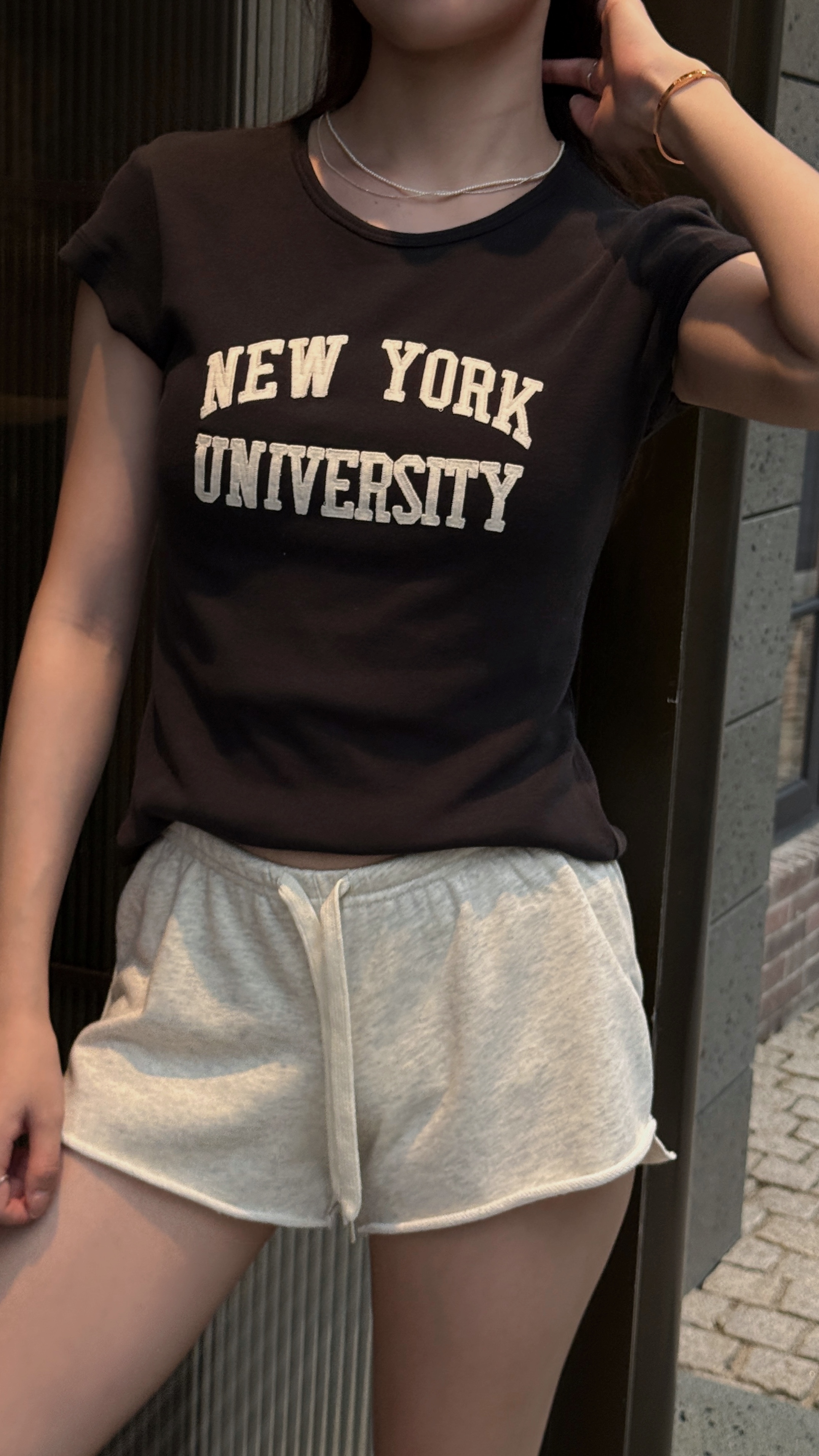 NEW YORK水洗灰短TEE