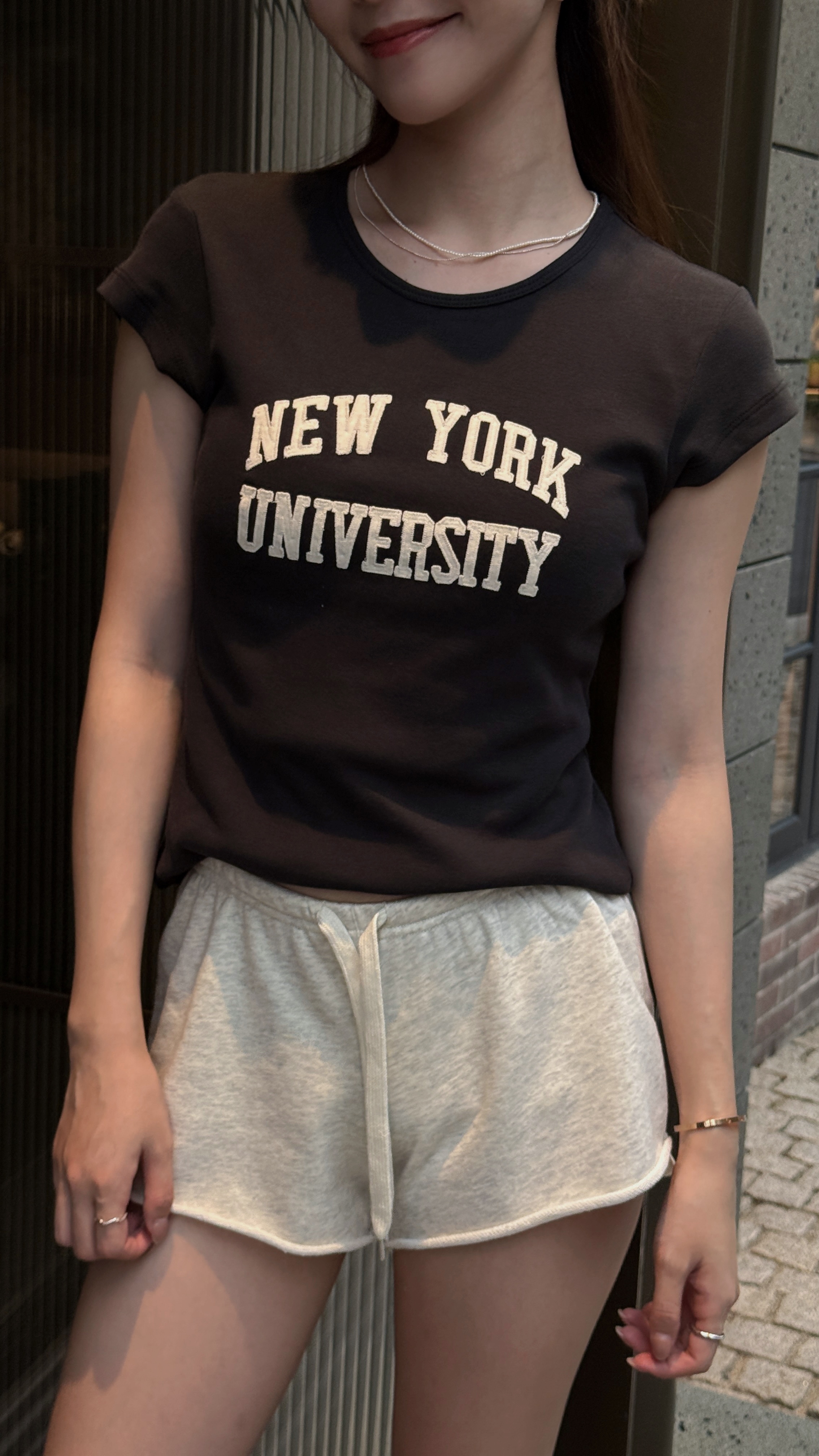 NEW YORK水洗灰短TEE