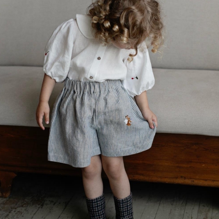 (預購)ALL THE BEAUTIFUL LINEN 亞麻刺繡短褲 SIMPLE SHORTS