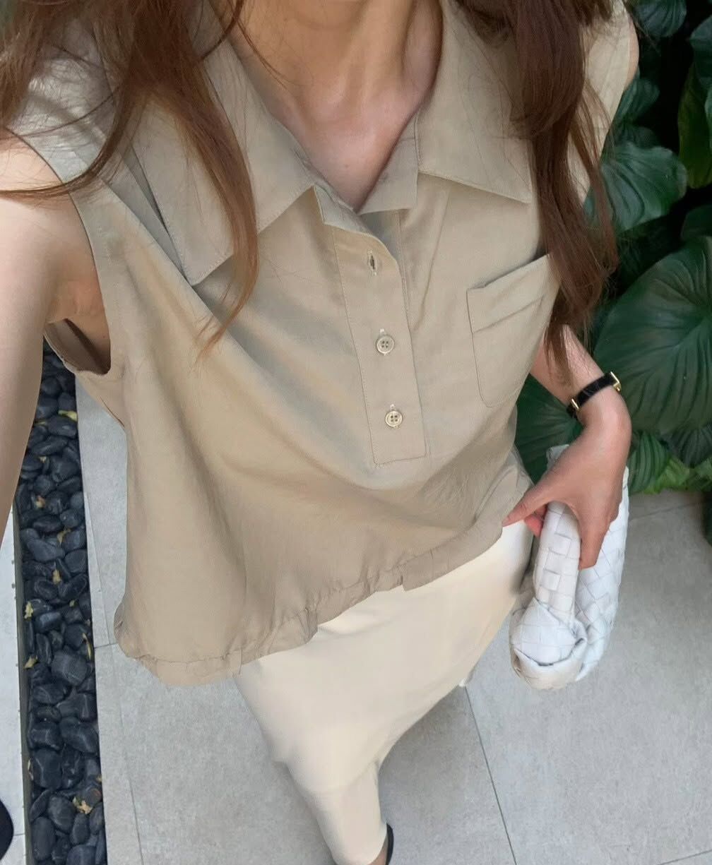 甜美女孩荷葉滾邊翻領背心上衣