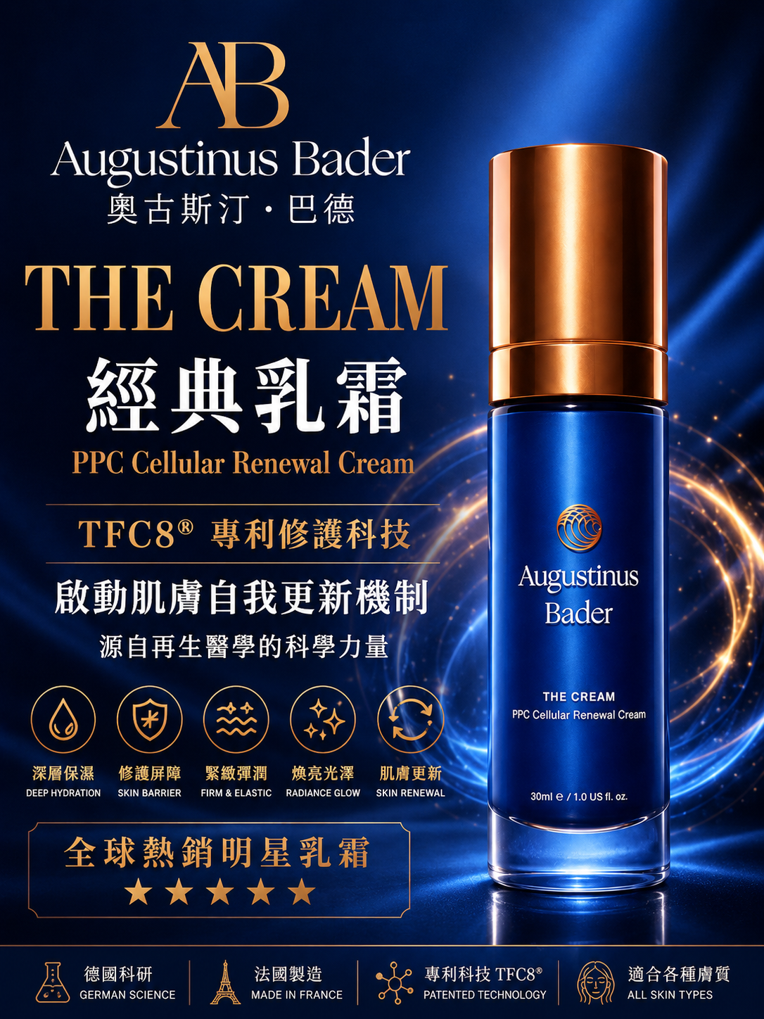 德國  Augustinus Bader  The Cream 經典乳霜【正品】輕潤賦能生機精華乳霜 奧古斯汀·巴德 全球頂級修護抗老面霜