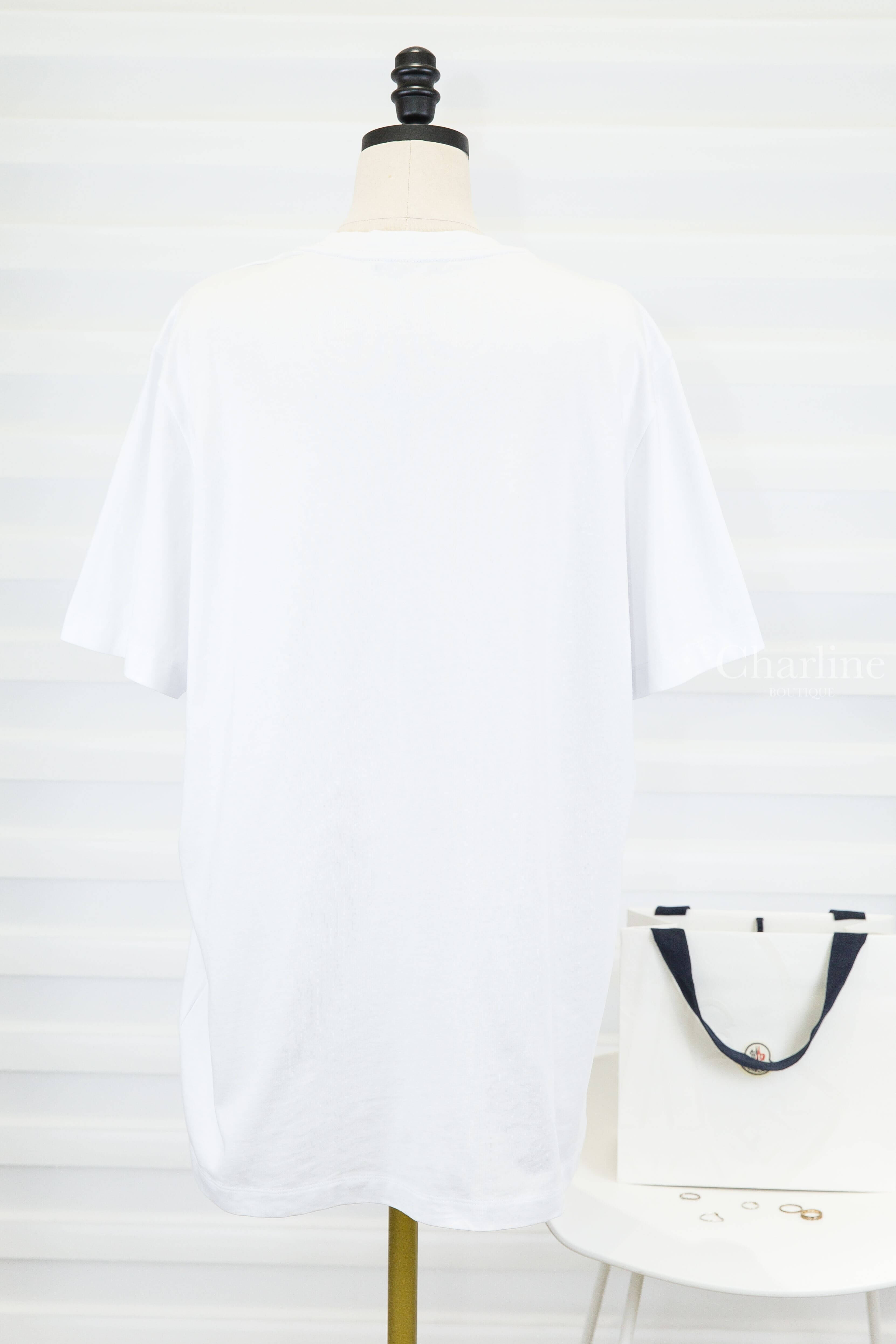 Moncler Flocked Logo Cotton T-Shirt 白底黑色絲絨刺繡 Logo 短袖棉T-Charline Boutique 精品代購