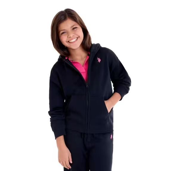 【預購】U.S. Polo Assn. H061078 女童抓毛連帽拉鏈外套