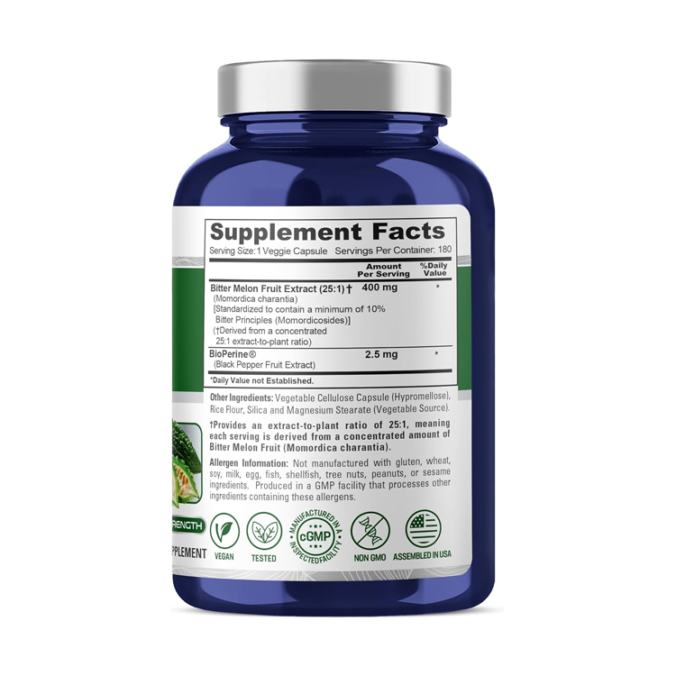 美國NusaPure 苦瓜素10000毫克+黑胡椒 ,180粒膠囊