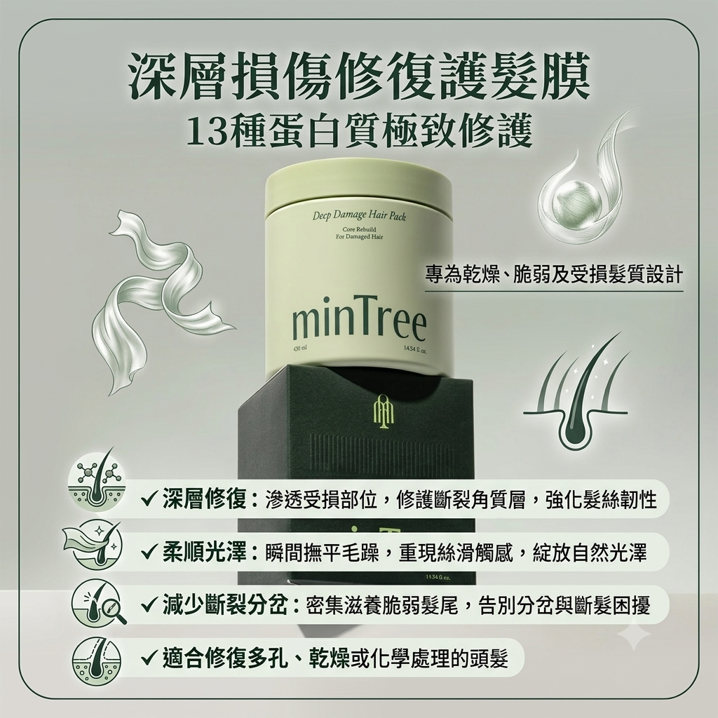 預訂6月下旬到【MinTree 深層損傷修復護髮膜 430ml】