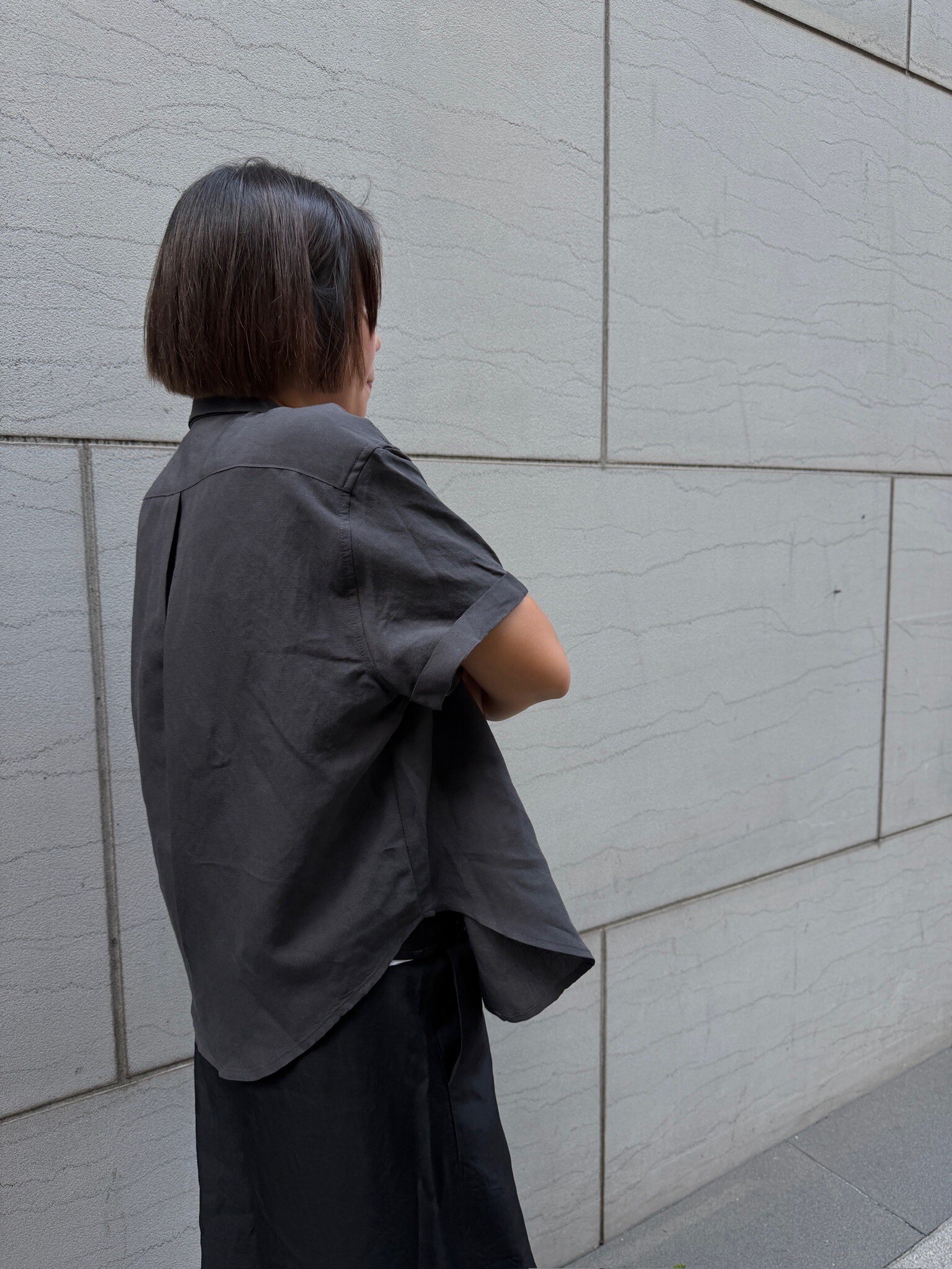 Linen-blend short sleeves shirt
