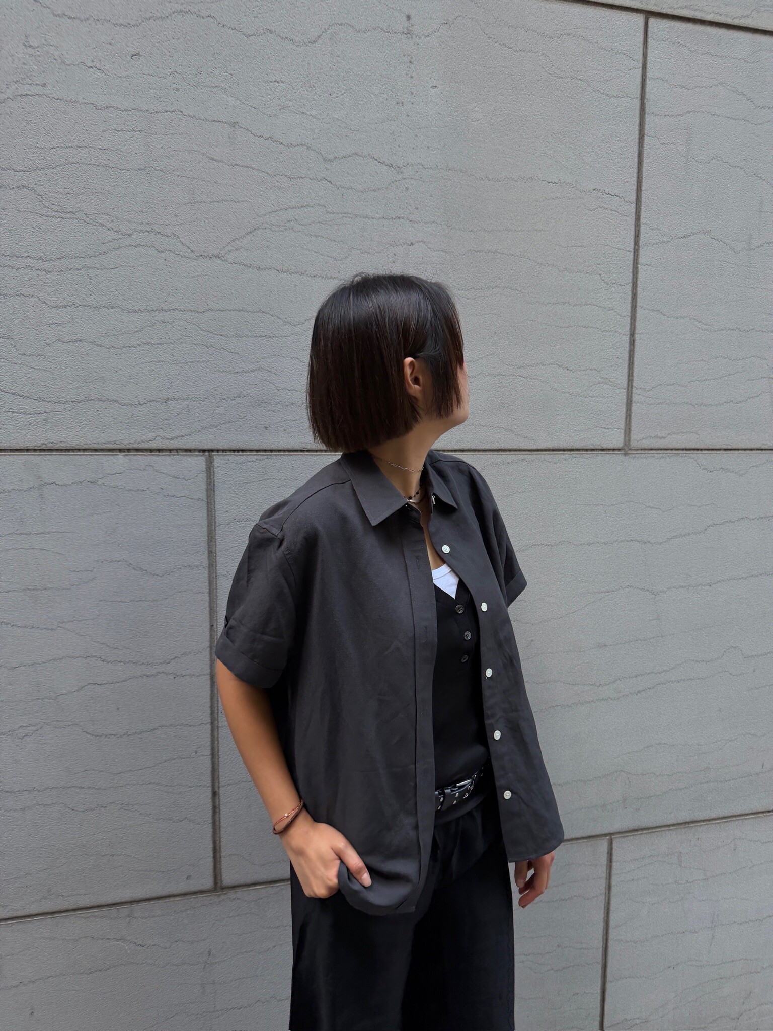 Linen-blend short sleeves shirt