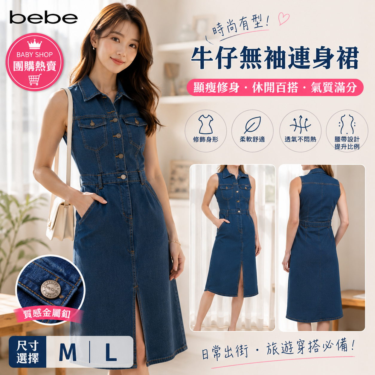 【預購】BEBE H061053 無袖牛仔連身裙