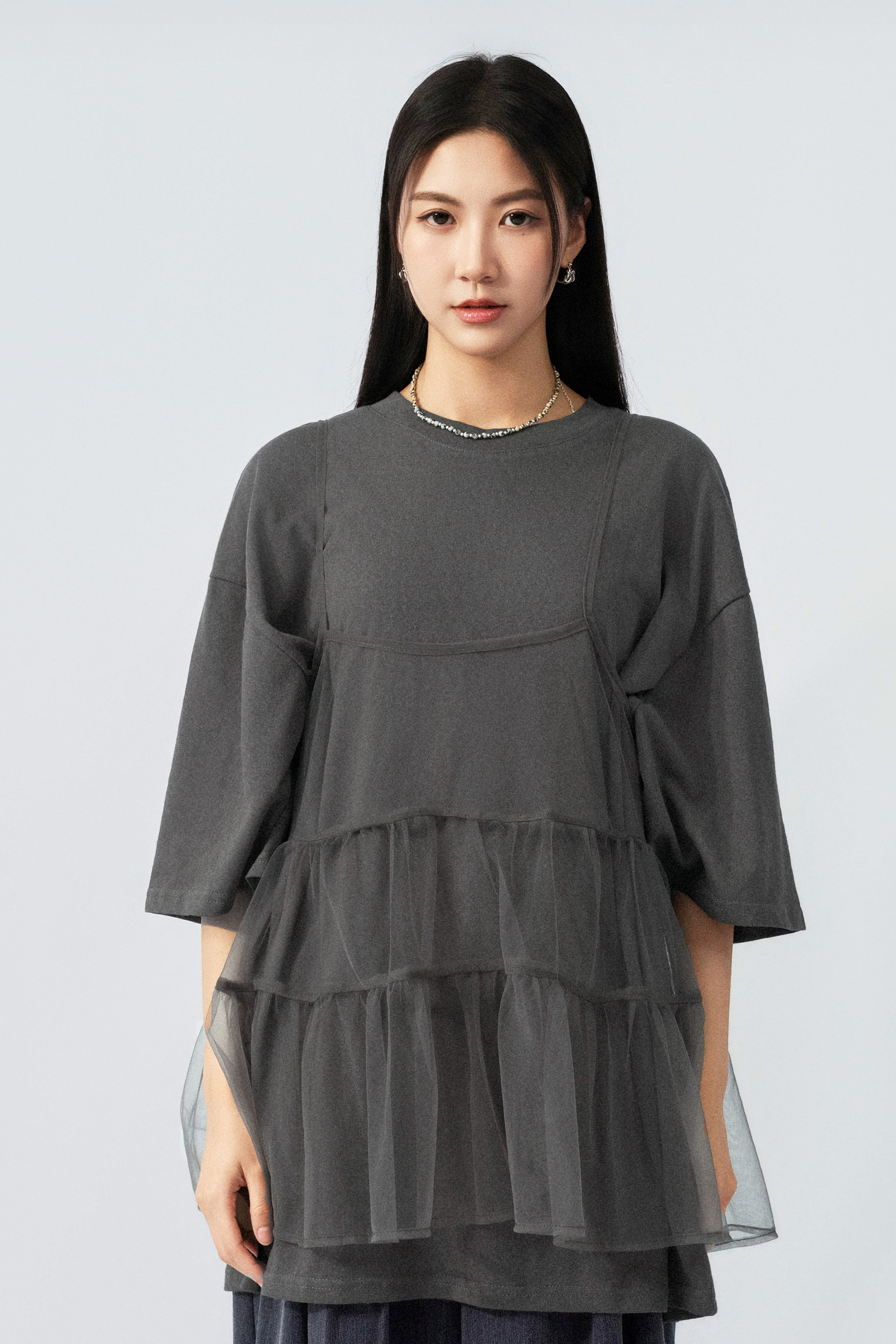 網紗背心oversize tee套裝 (預購產品）