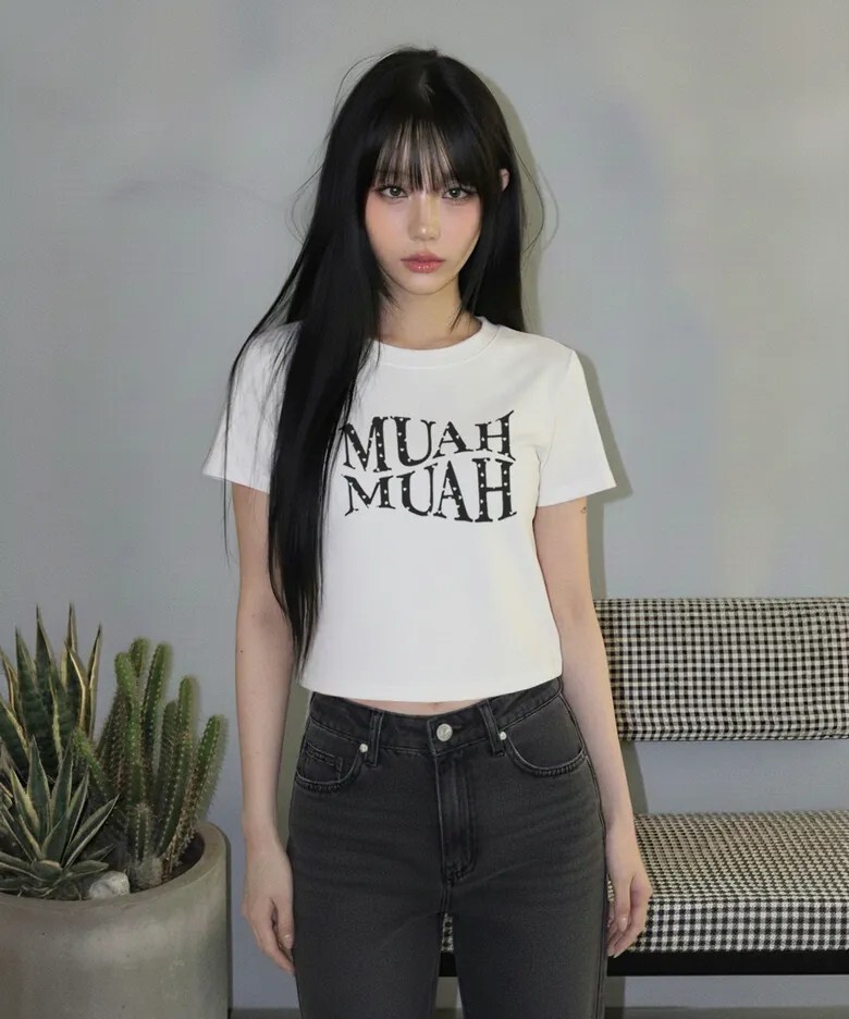 【預購】韓國代購 MuahMuah 經典Logo 心形 波點 Heart Point Crop Half T-shirt 修身 短袖 Tee
