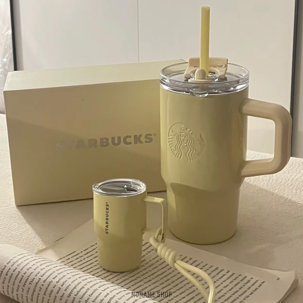 STARBUCKS 星巴克 保溫杯 冰壩杯 吸管杯 迷你 吊飾 615ml 奶油黃