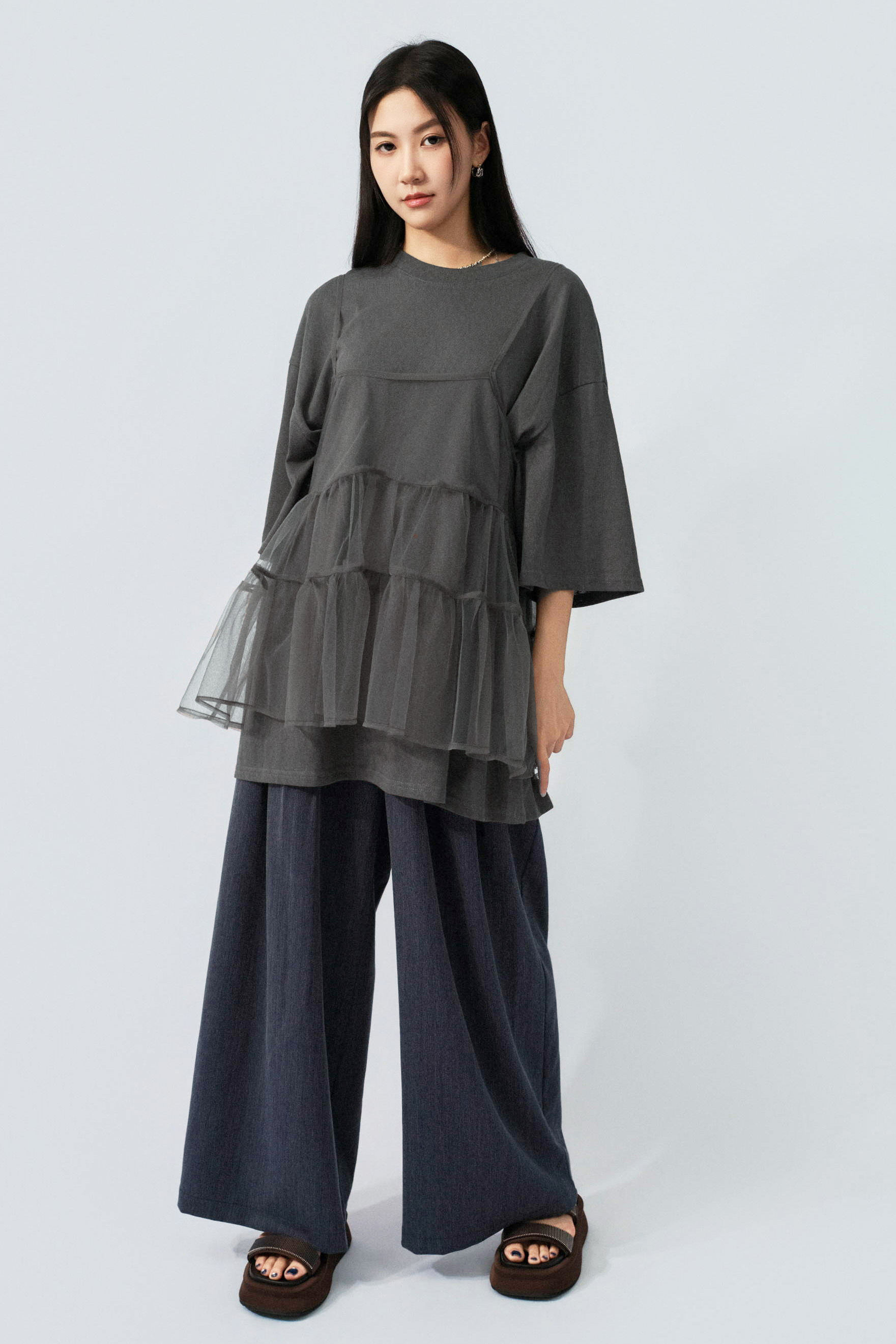 網紗背心oversize tee套裝 (預購產品）