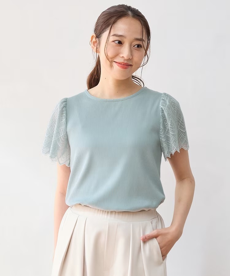 日本 預訂 HY 涼感蕾絲網紗袖上衣