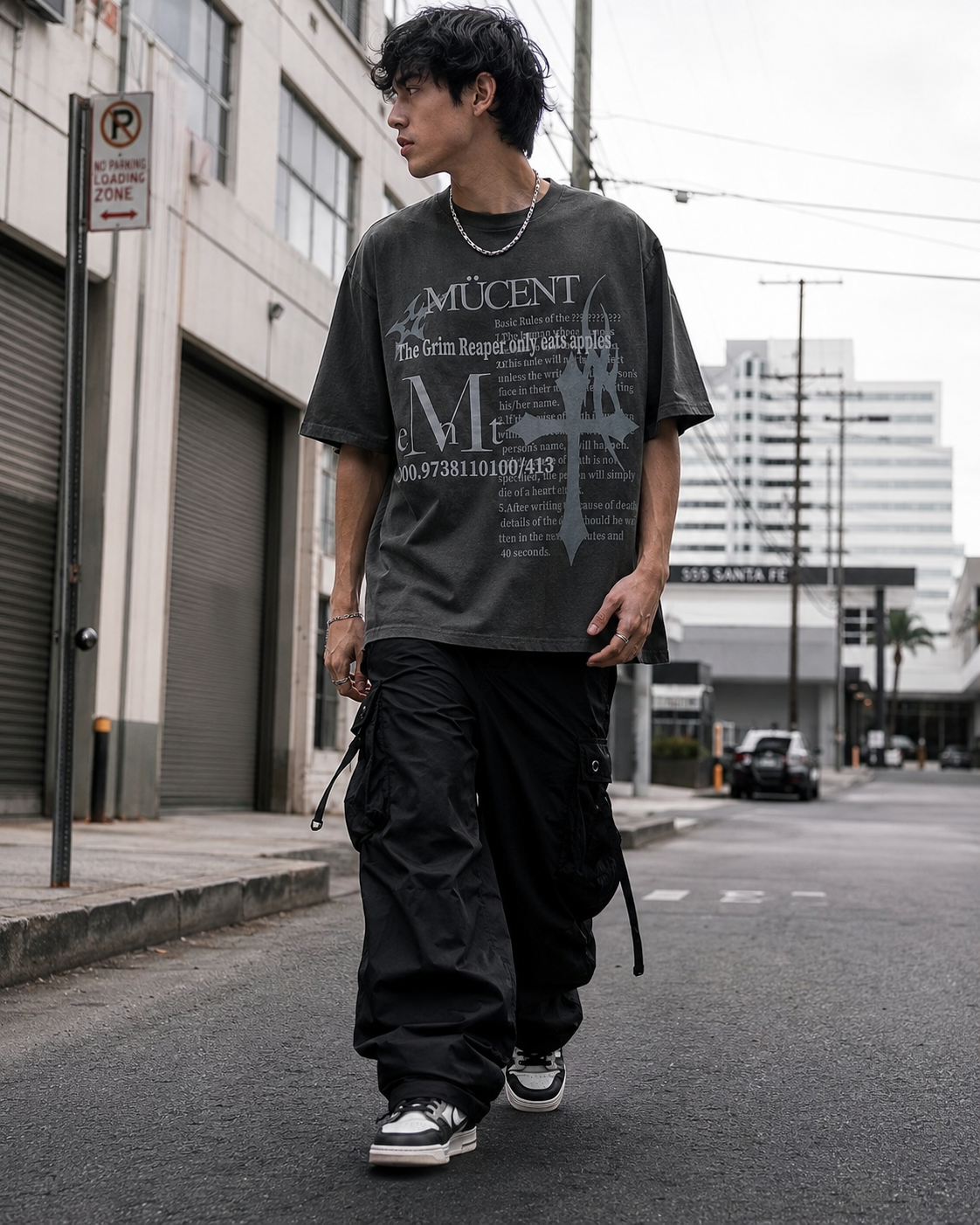 <現貨>MUCENT 十字架 元素 炭灰 短T A02101