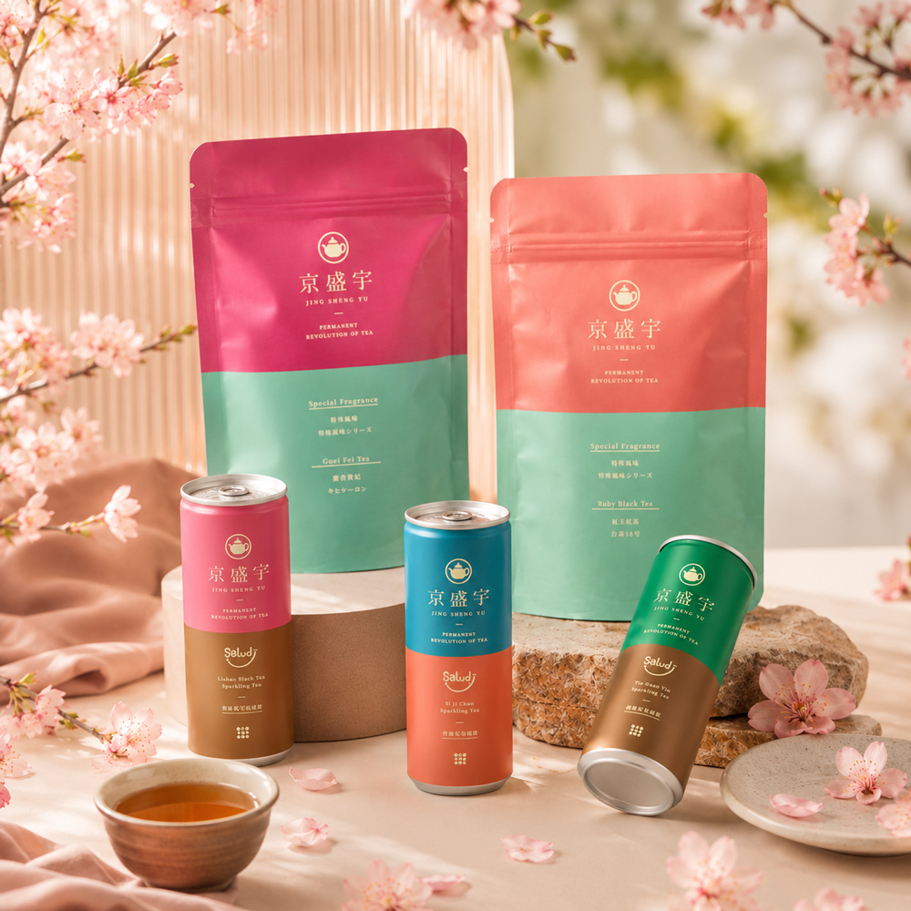 桃花朵朵氣泡組｜台灣茶氣泡飲x6罐+蜜香貴妃+紅玉紅茶(茶包共30入)