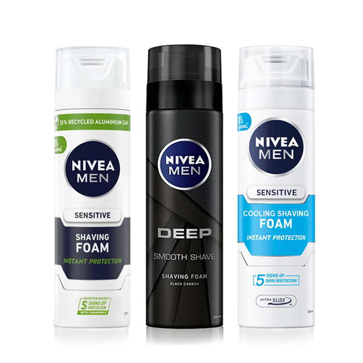 【NIVEA 妮維雅】男士極淨刮鬍泡200ml-無酒精/深極炭/酷涼