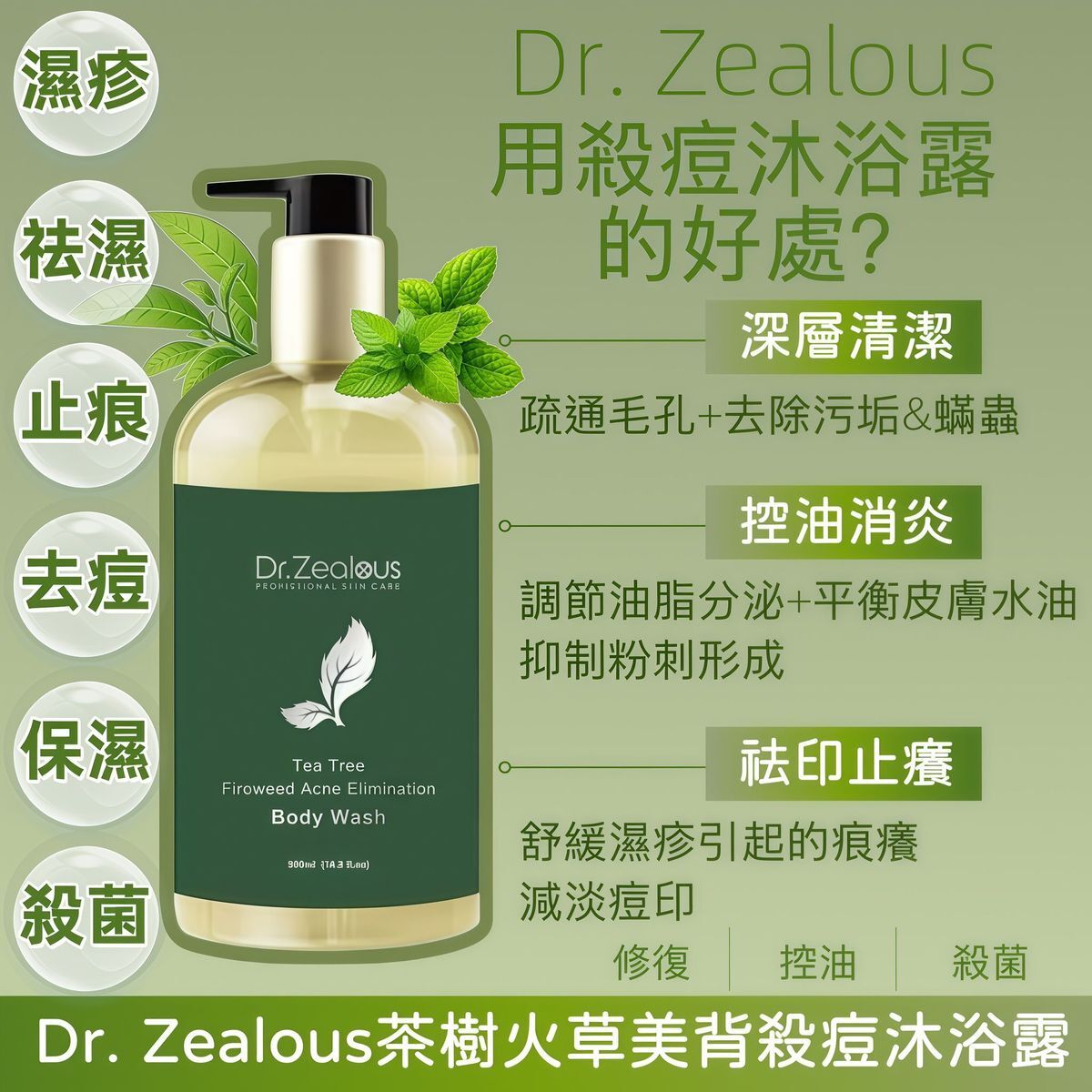 Dr. Zealous 茶樹火草美背殺痘沐浴露