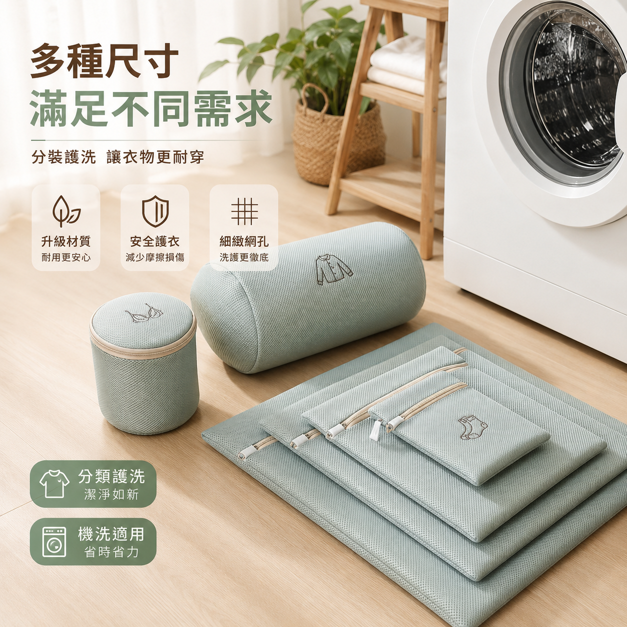 莫蘭迪綠洗衣袋系列｜洗衣網袋 三層加厚洗衣袋 護衣袋 內衣洗衣袋 圓筒洗衣袋 防變形 防勾紗【輕鬆購五金百貨】