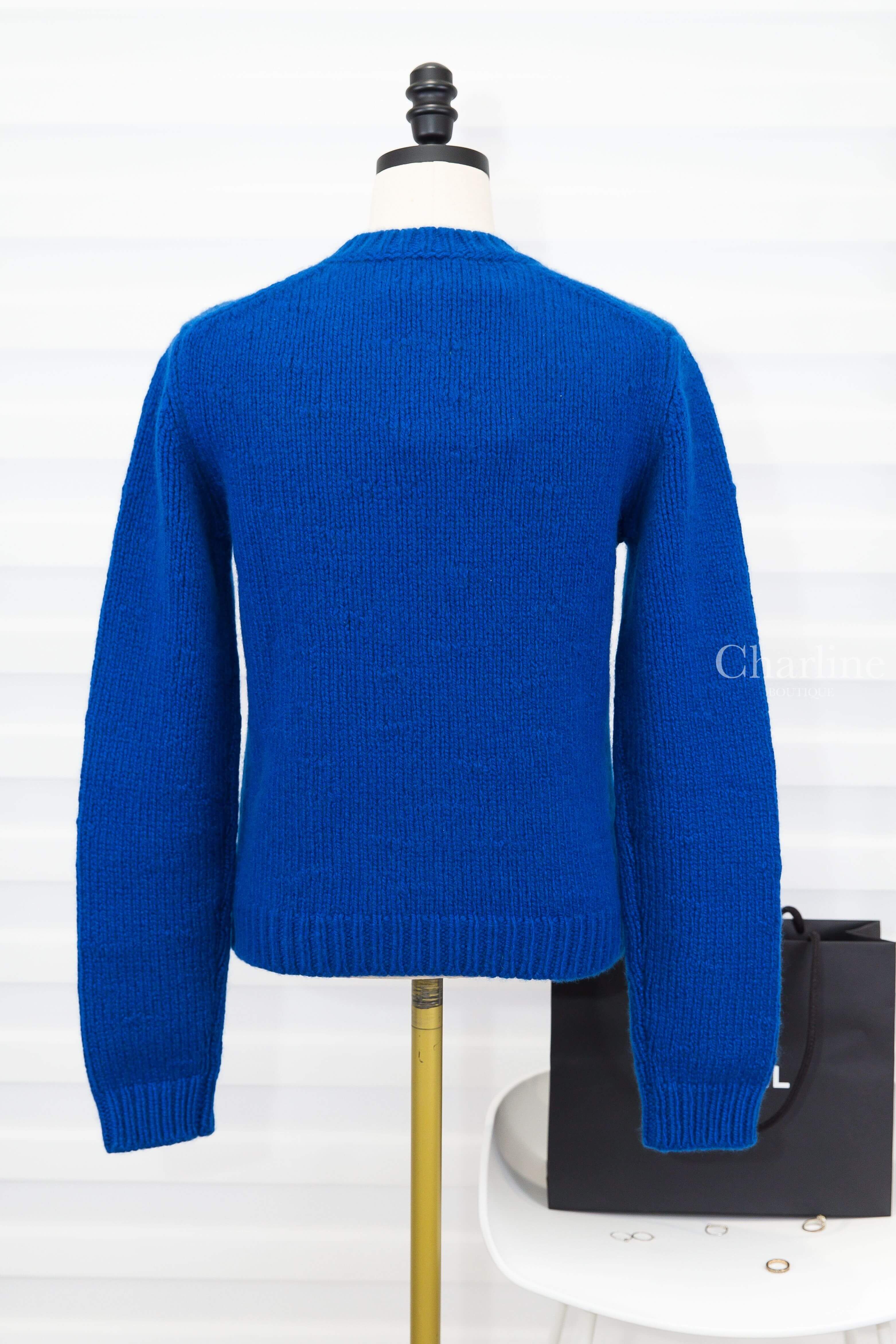 Chanel Sweater 藍色針織黃底紅CC超人標誌喀什米爾長袖毛衣-Charline Boutique 精品代購