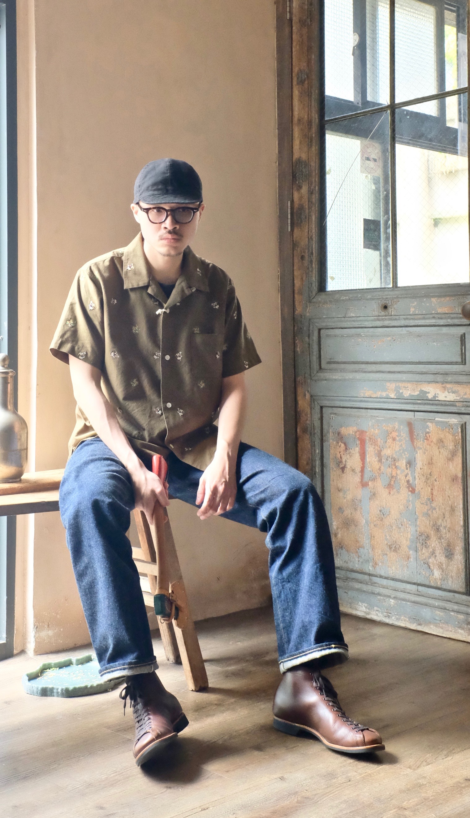 HOUSTON OXFORD EMBROIDERY S/S SHIRT (龍虎) Olive