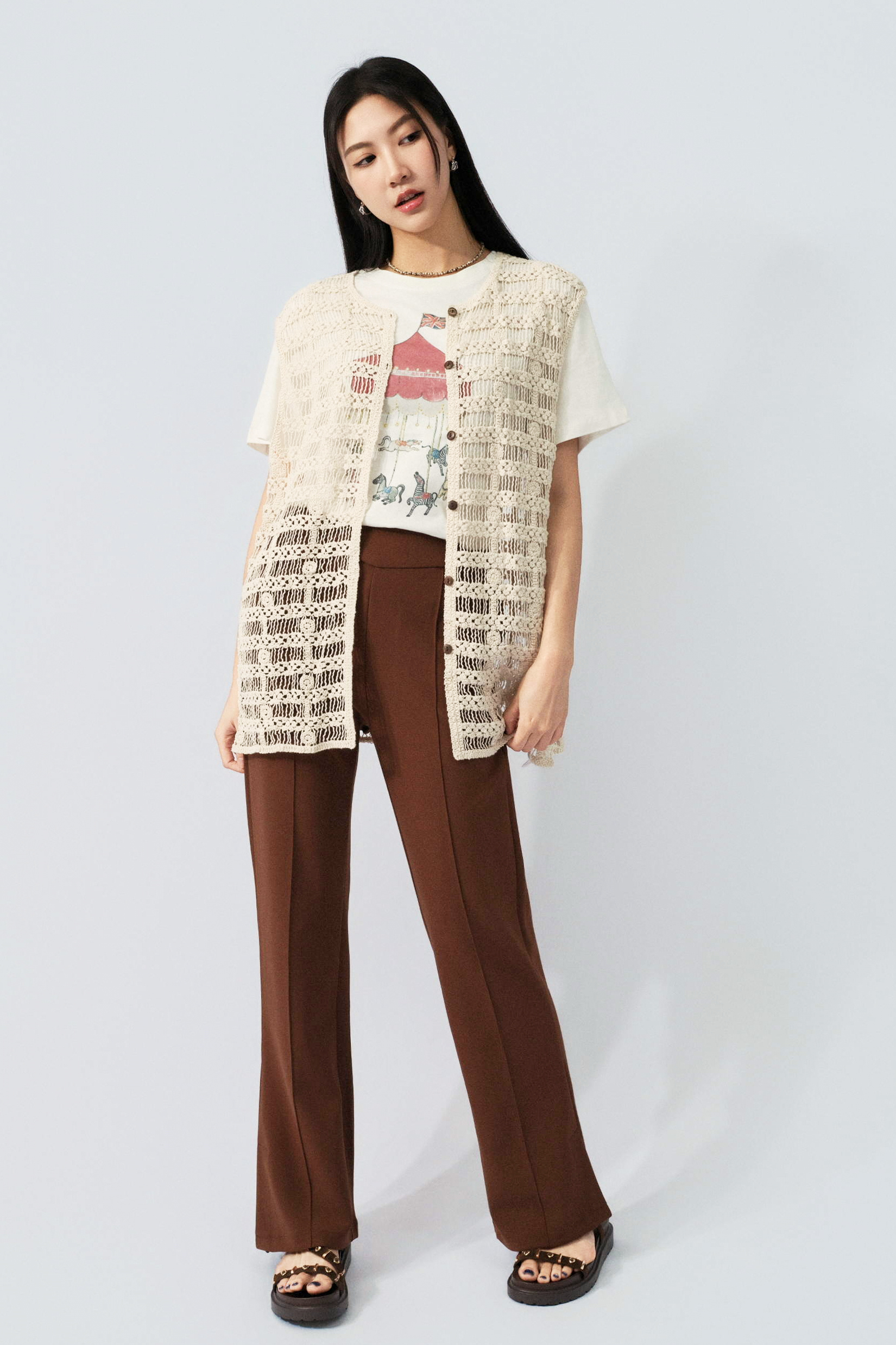 格紋鈎花長背心外套 (預購產品）