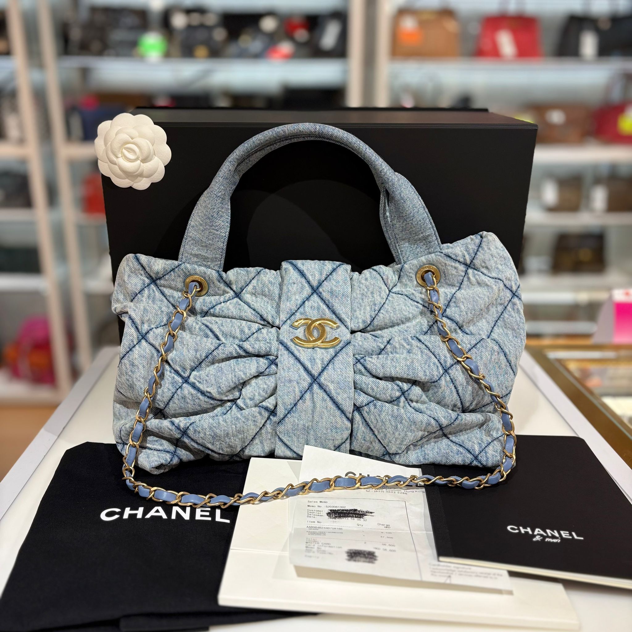 全新CHANEL HANDBAG AS5851 牛仔布金扣 蝴蝶包 KZE2XXXX #BRAND NEW #香榭站正品