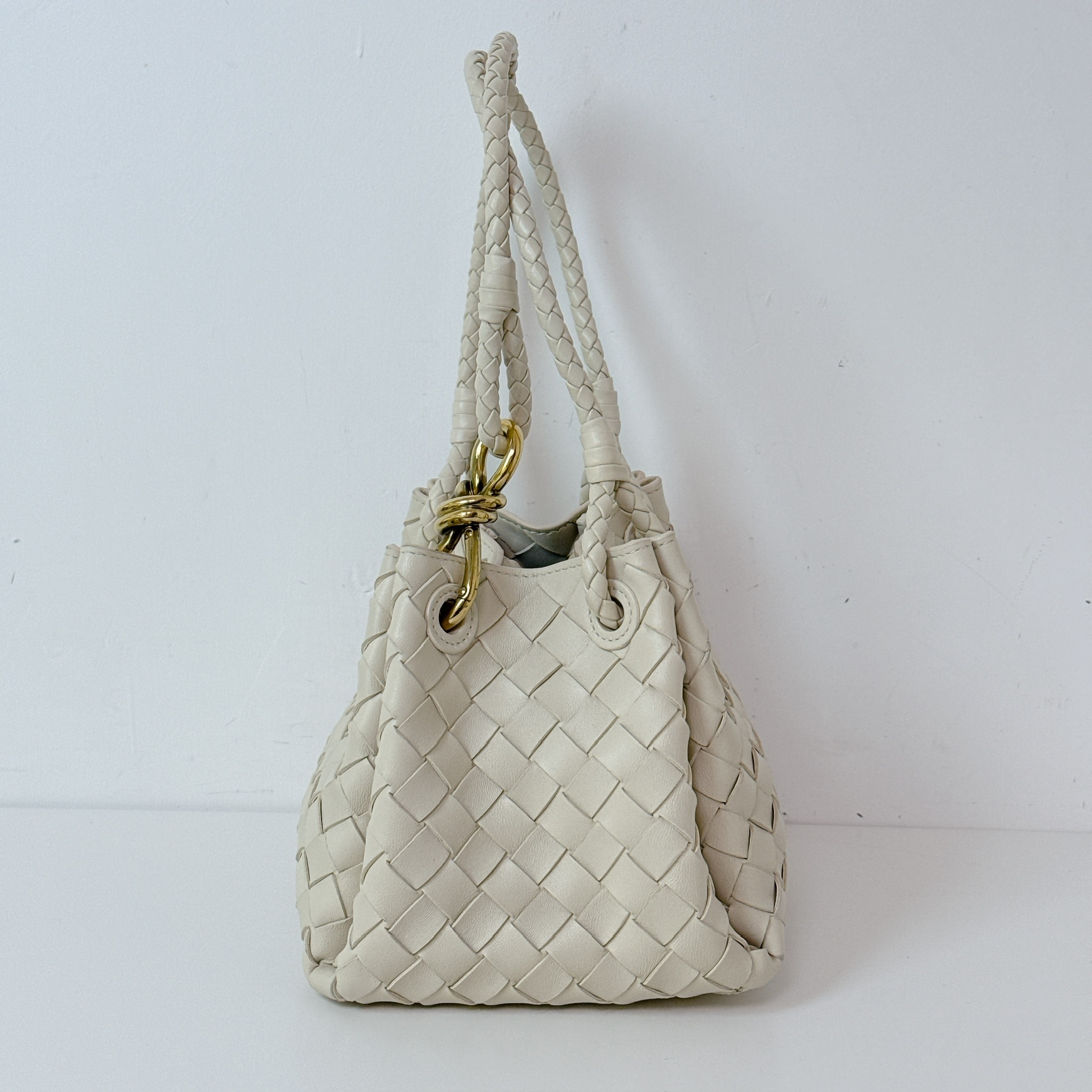 Bottega Veneta Parachute Small Intrecciato Shoulder Bag - Sea Salt / SHW