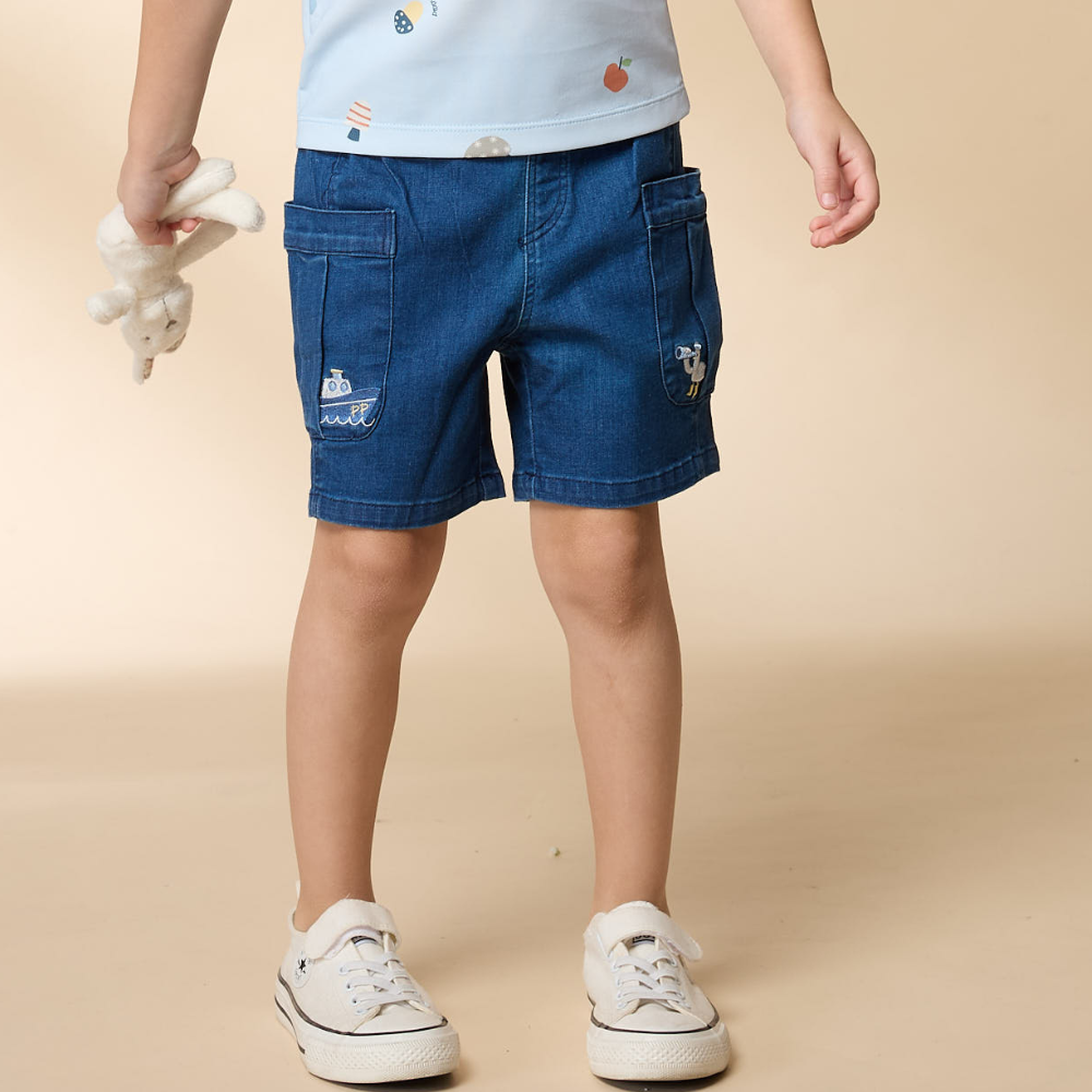PIPPY 立體口袋彈性棉質短褲 藍
