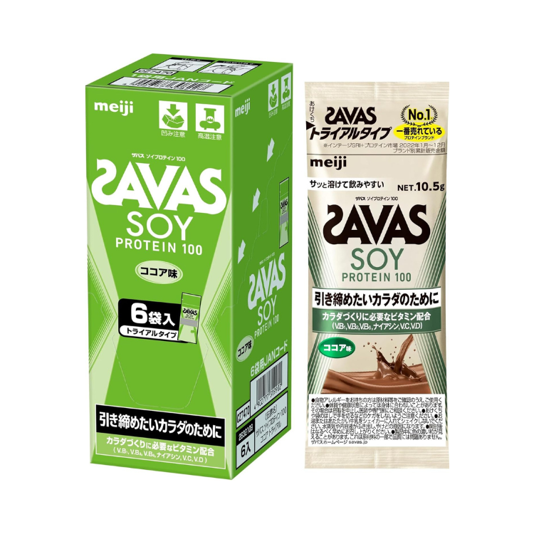 明治 Meiji Savas 100%大豆蛋白粉 可可風味  (6袋入) - babysnailhk